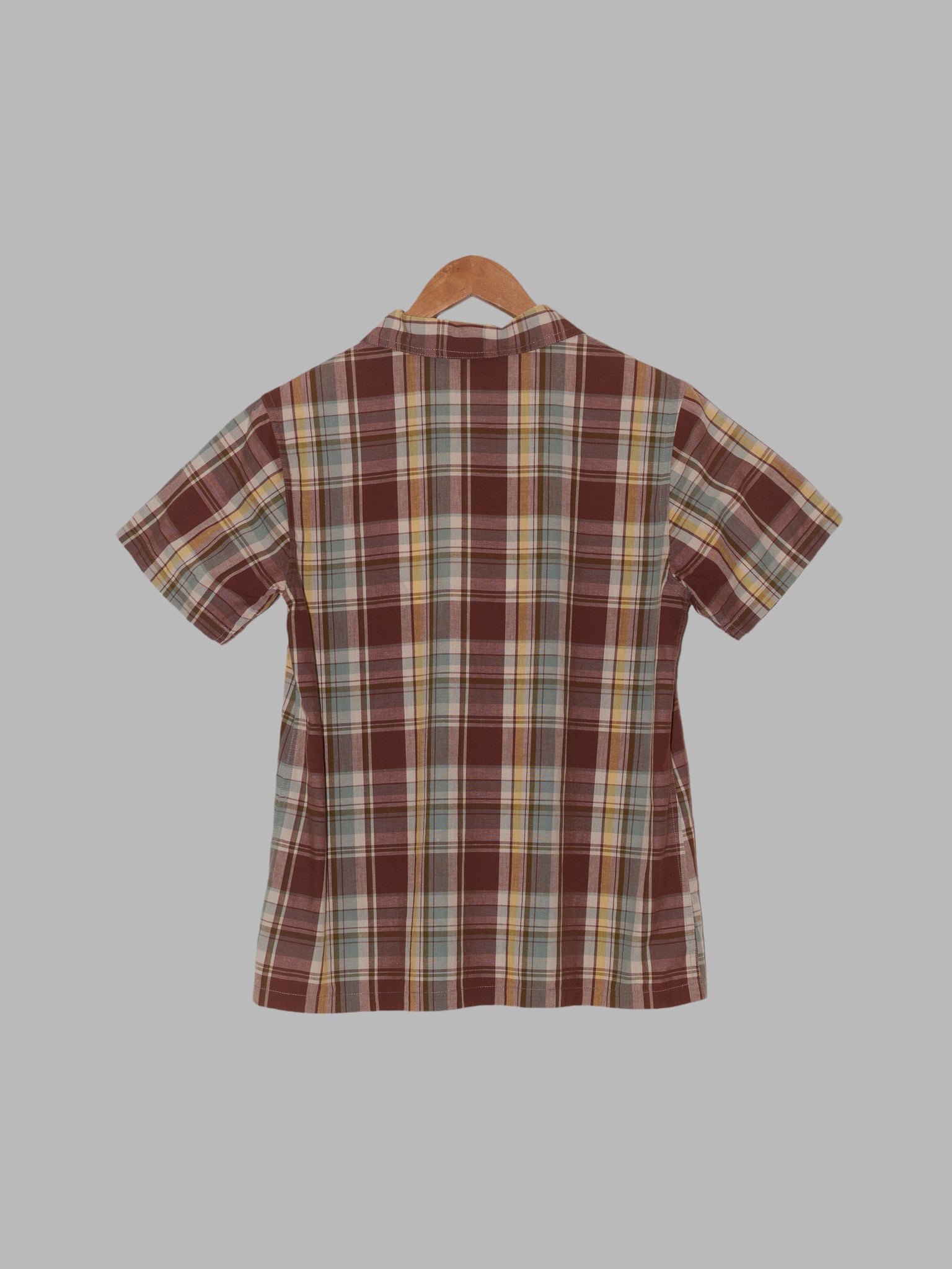 Hai Sporting Gear Issey Miyake brown cotton check short sleeve shirt