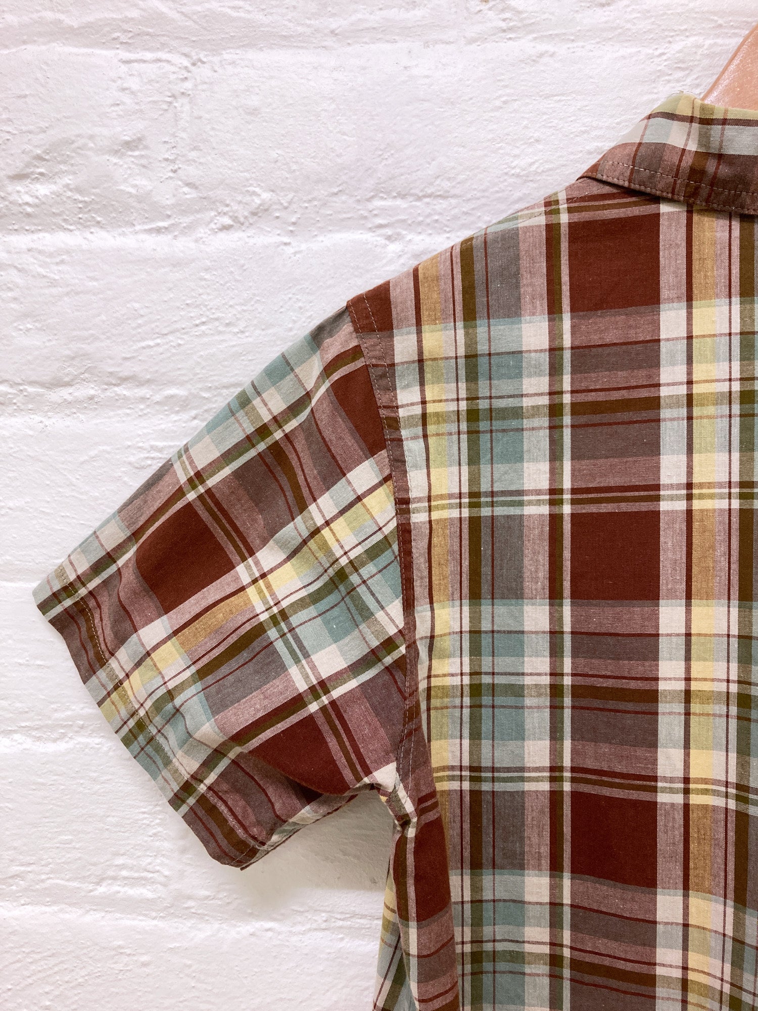 Hai Sporting Gear Issey Miyake brown cotton check short sleeve shirt