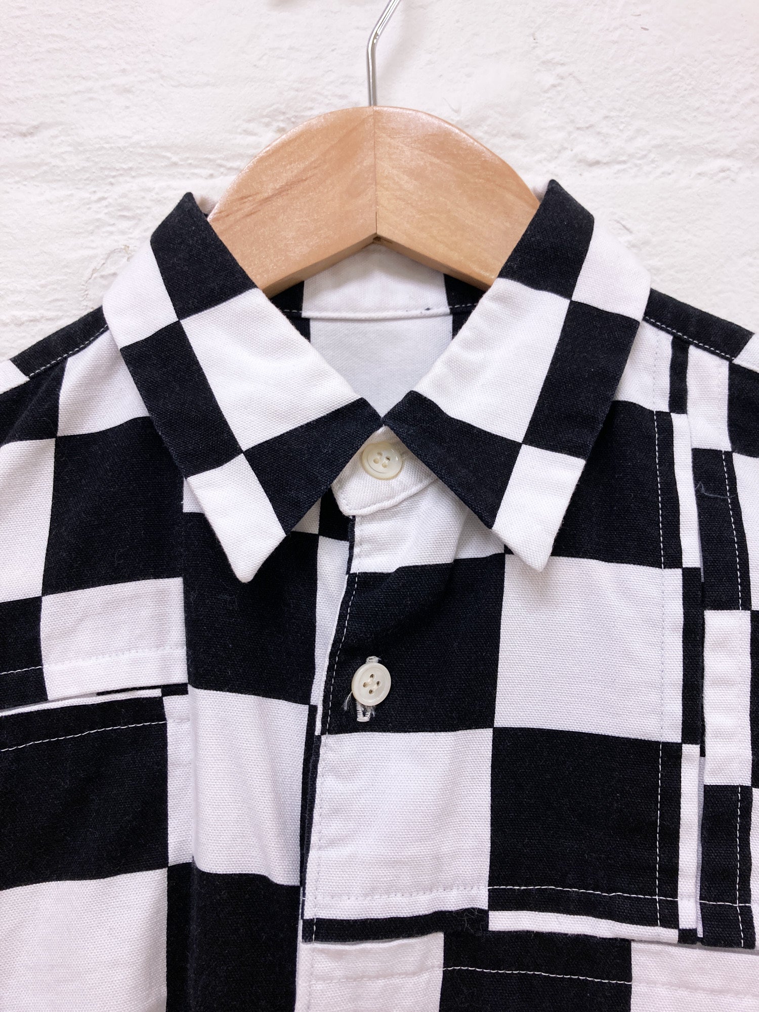 Robe de Chambre Comme des Garcons 2002 black white cotton checkerboard shirt - S