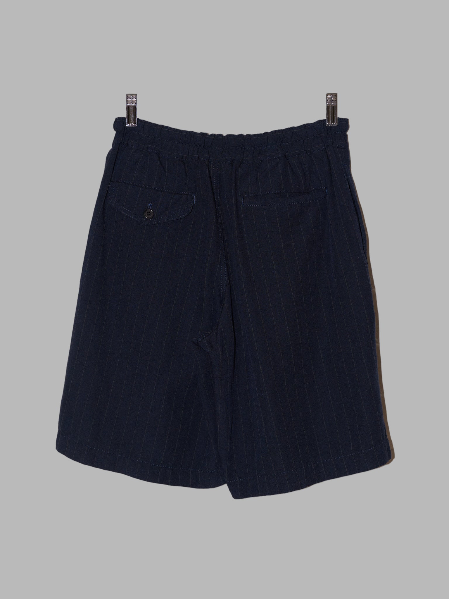 Comme des Garcons Homme Deux 2012 dark navy wool stripe elastic waist shorts XXS