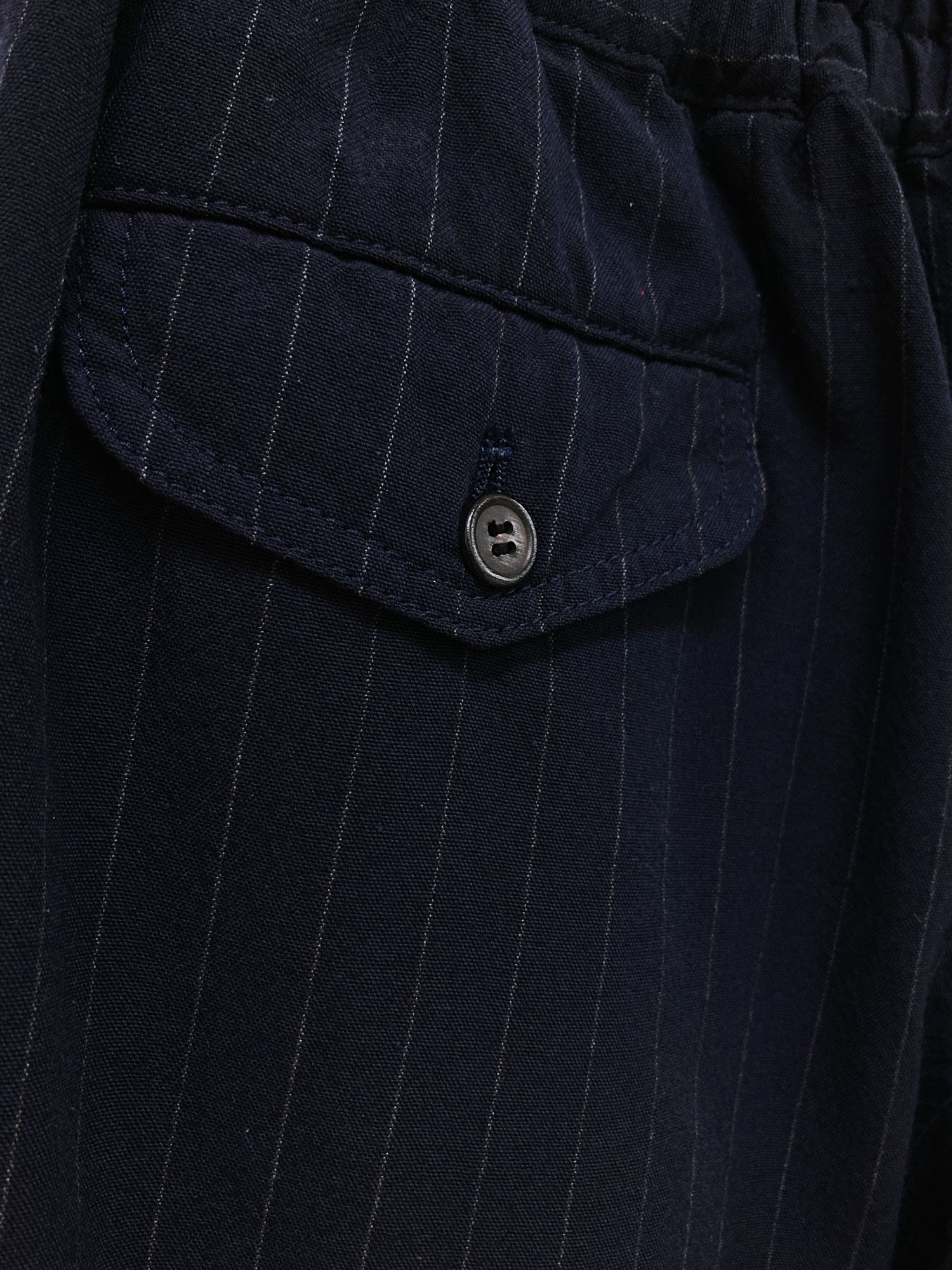 Comme des Garcons Homme Deux 2012 dark navy wool stripe elastic waist shorts XXS