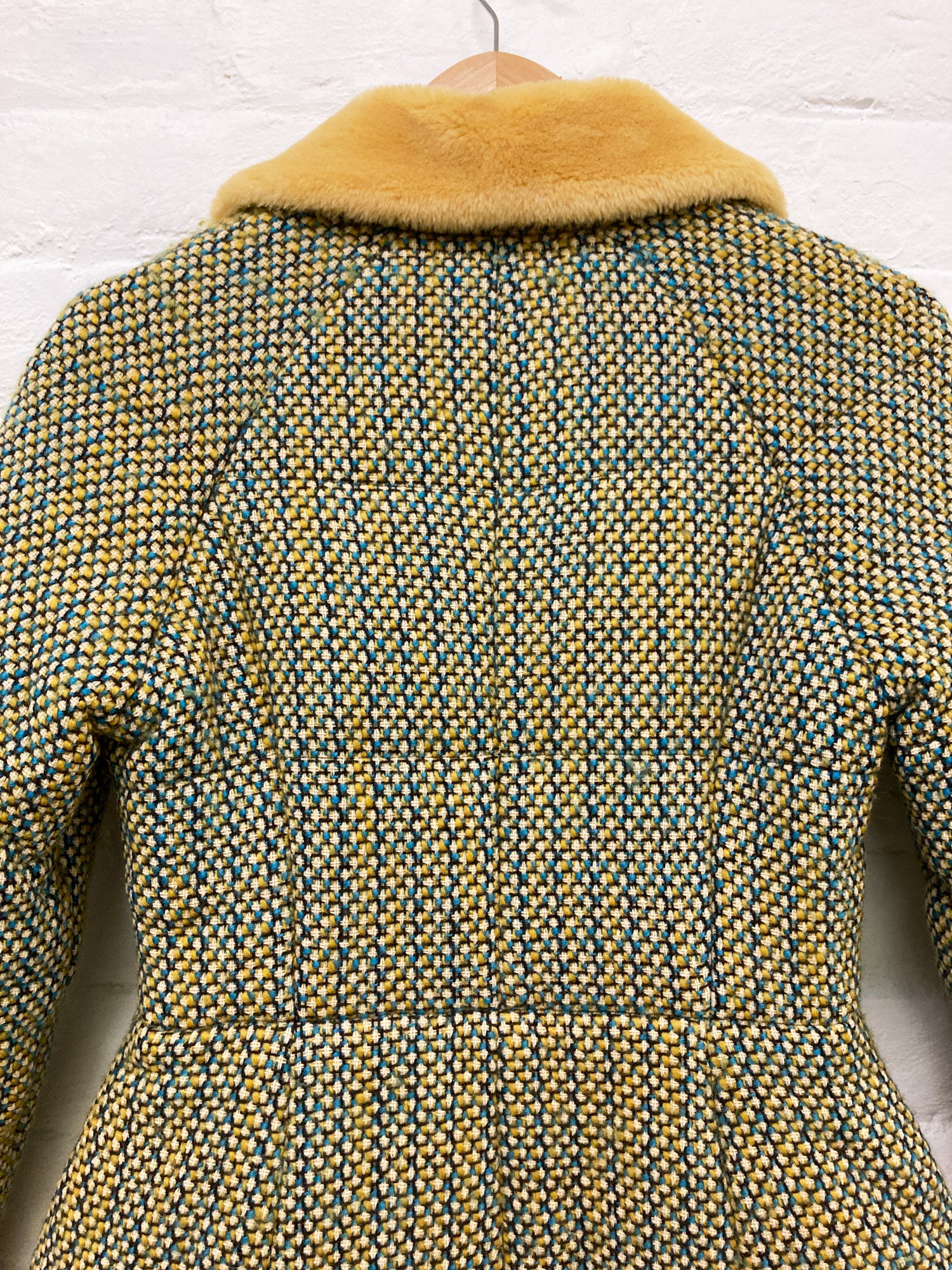 Kenzo Club padded green tweed zip jacket with faux fur collar - size 38