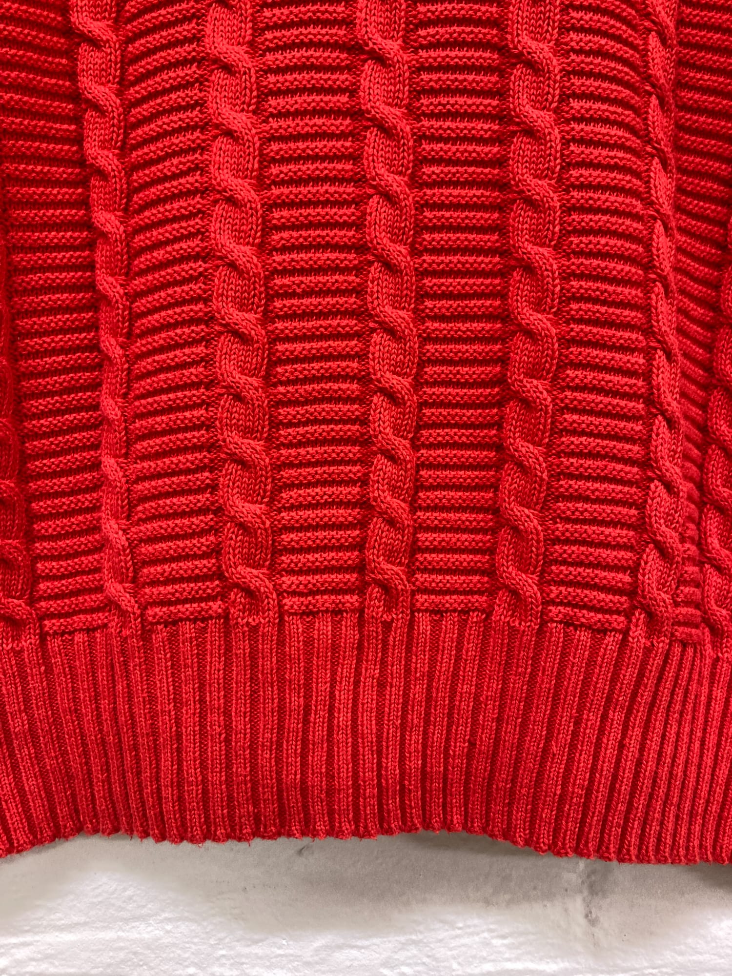 Valentino Miss V red cotton cable knit short sleeve sweater - size 44