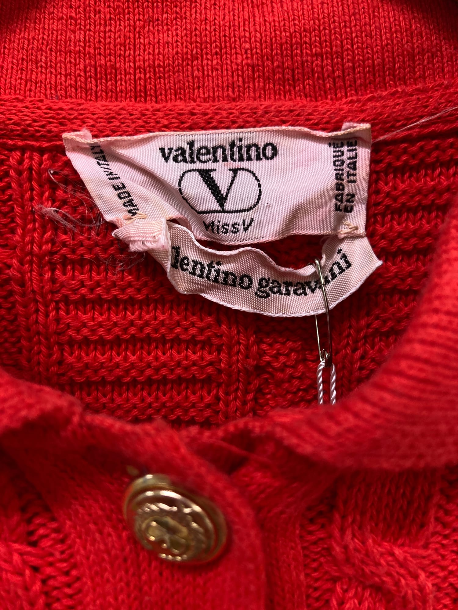 Valentino Miss V red cotton cable knit short sleeve sweater - size 44