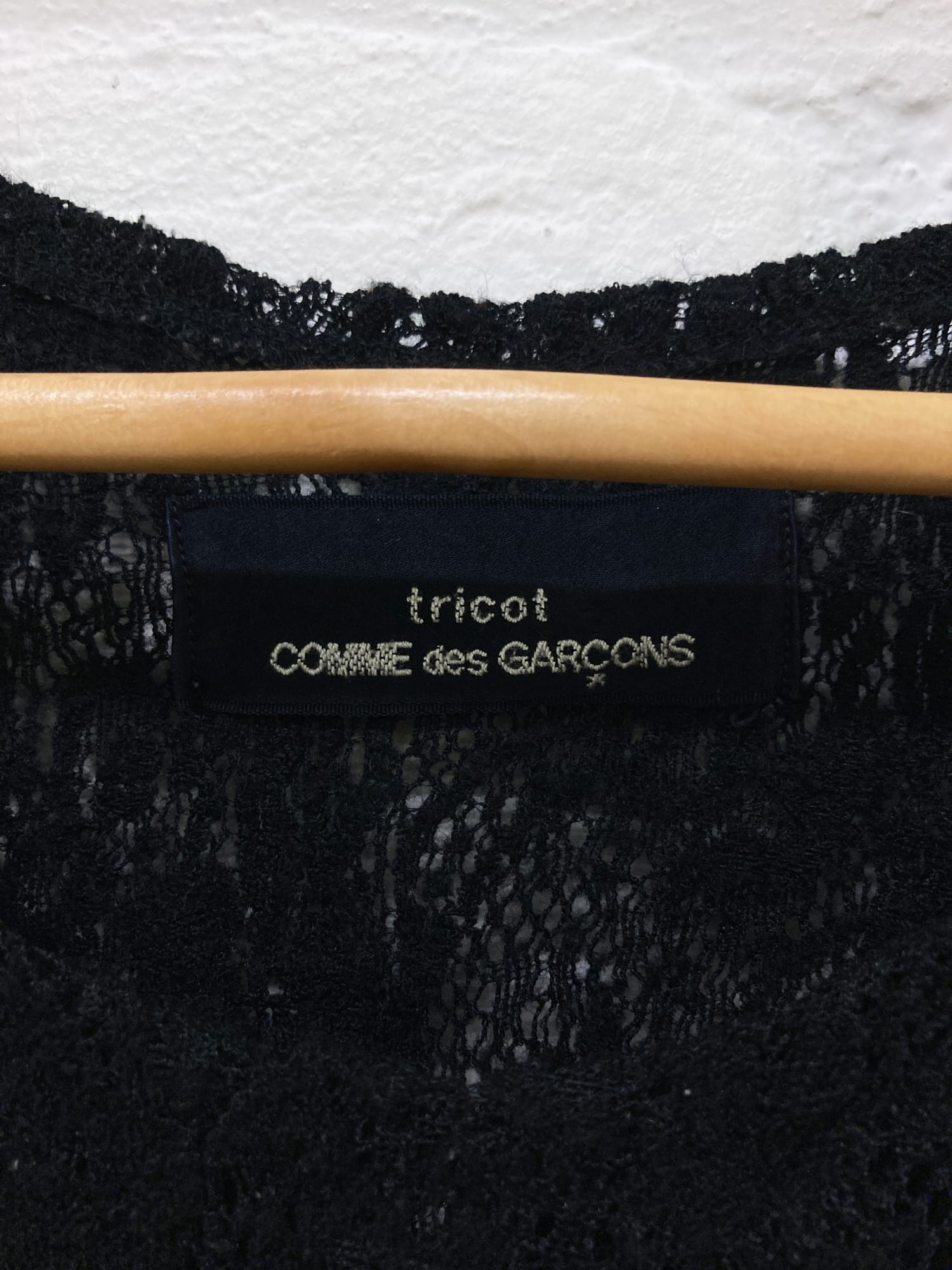 Tricot Comme des Garcons 1980s black wool blend lace singlet