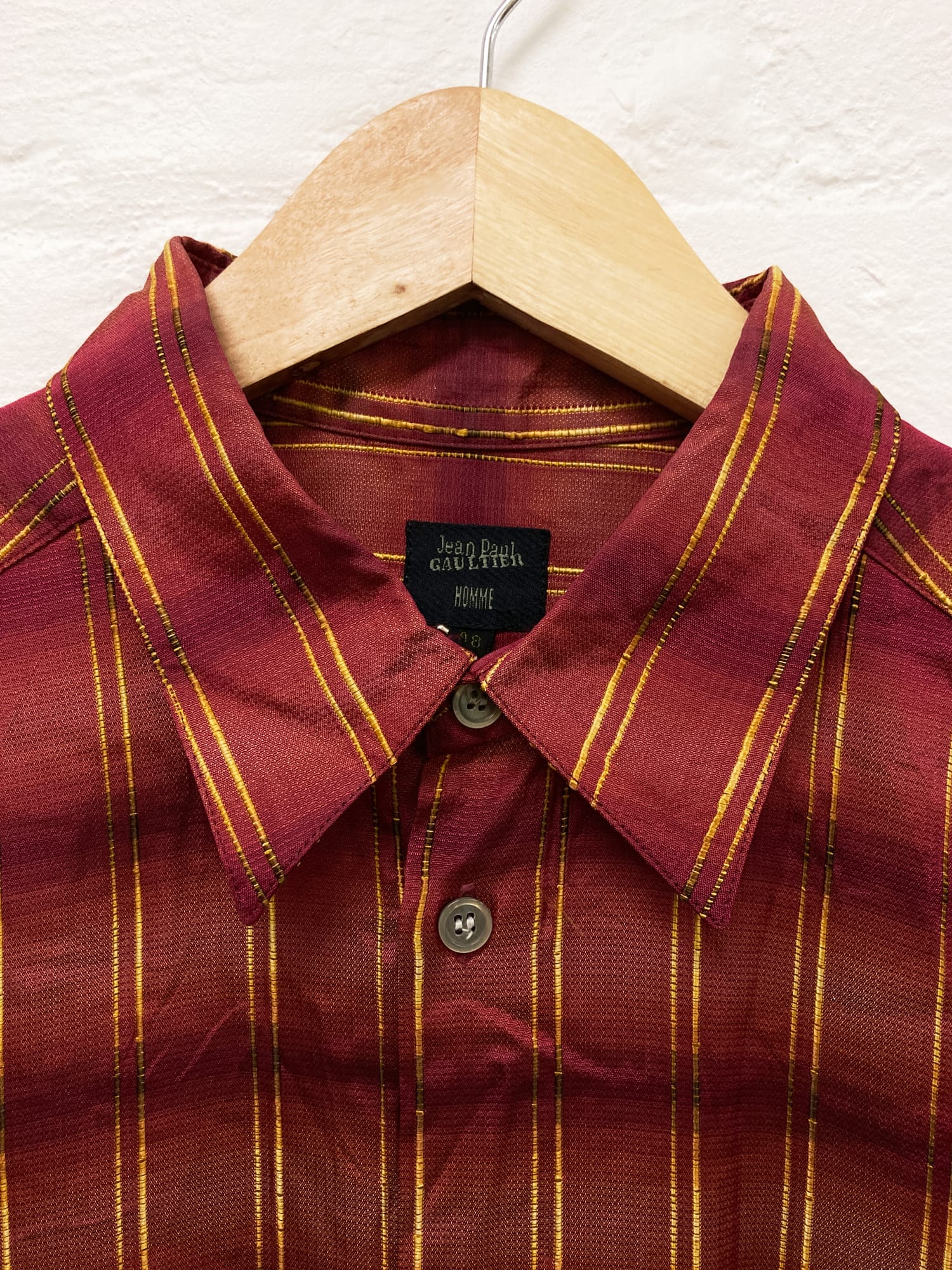 Jean Paul Gaultier Homme 1990s sheeny red orange stripe creased