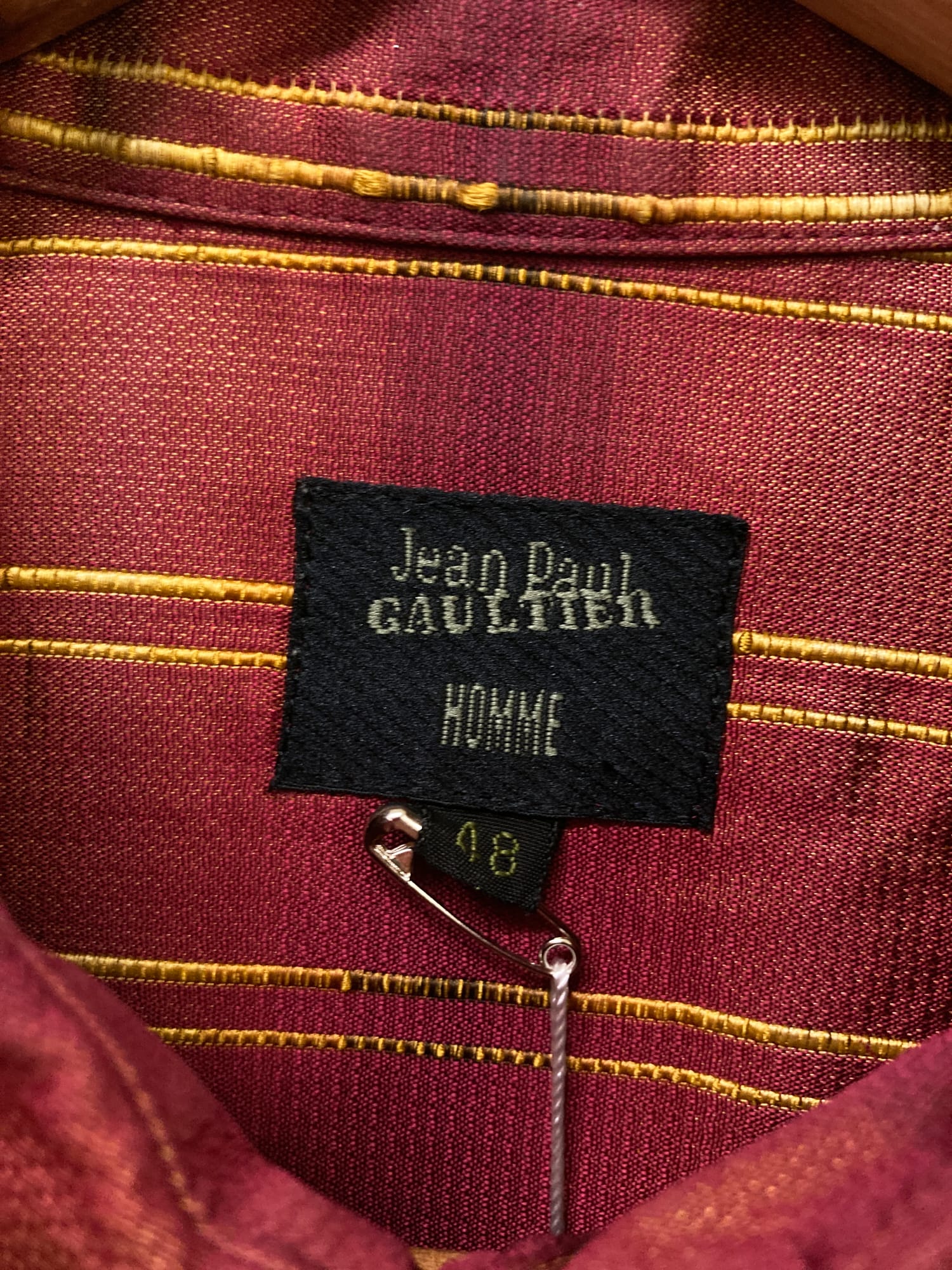 Jean Paul Gaultier Homme 1990s sheeny red orange stripe creased 