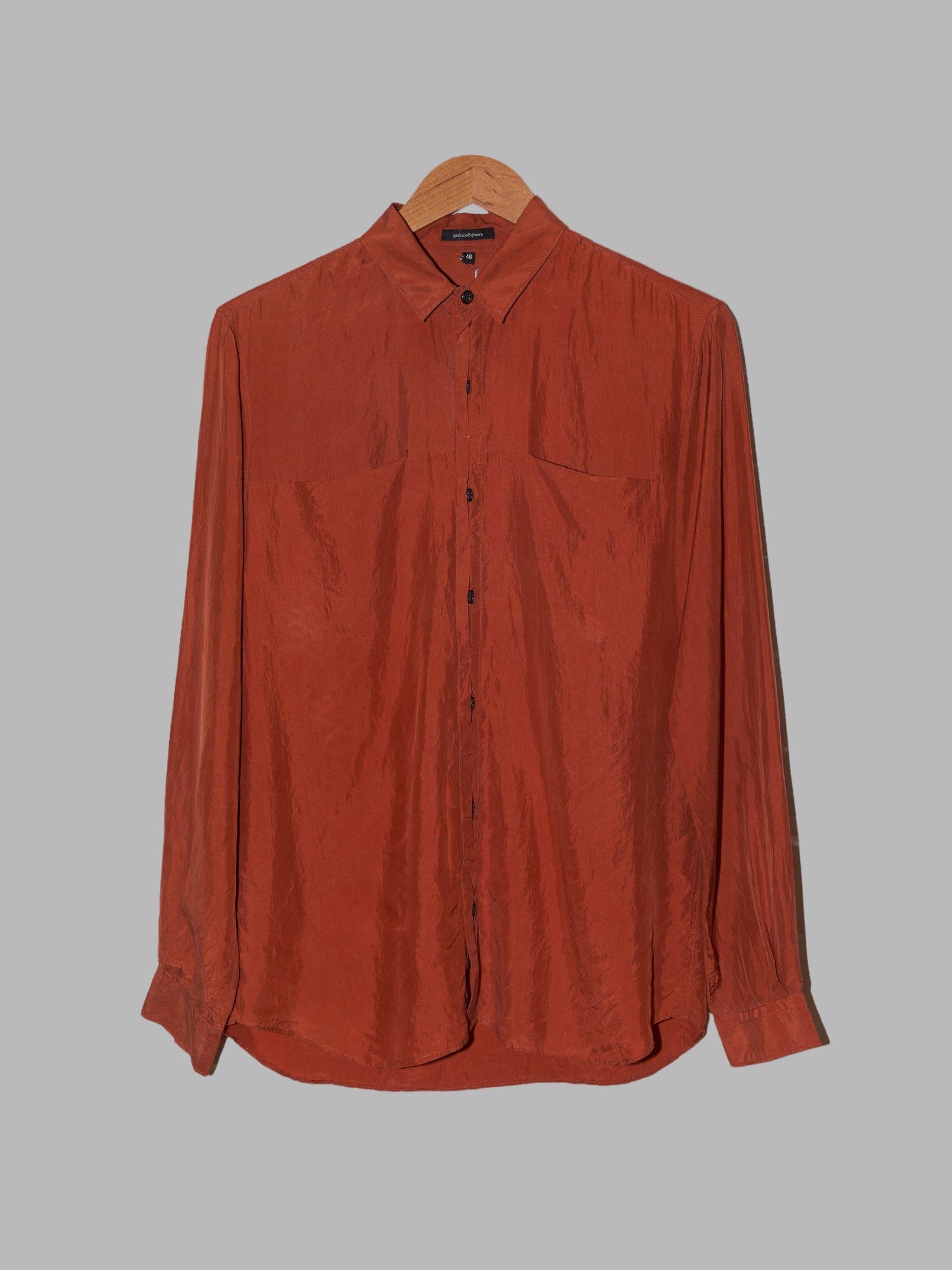 Giuliano Fujiwara burnt orange creased silk shirt - size 48
