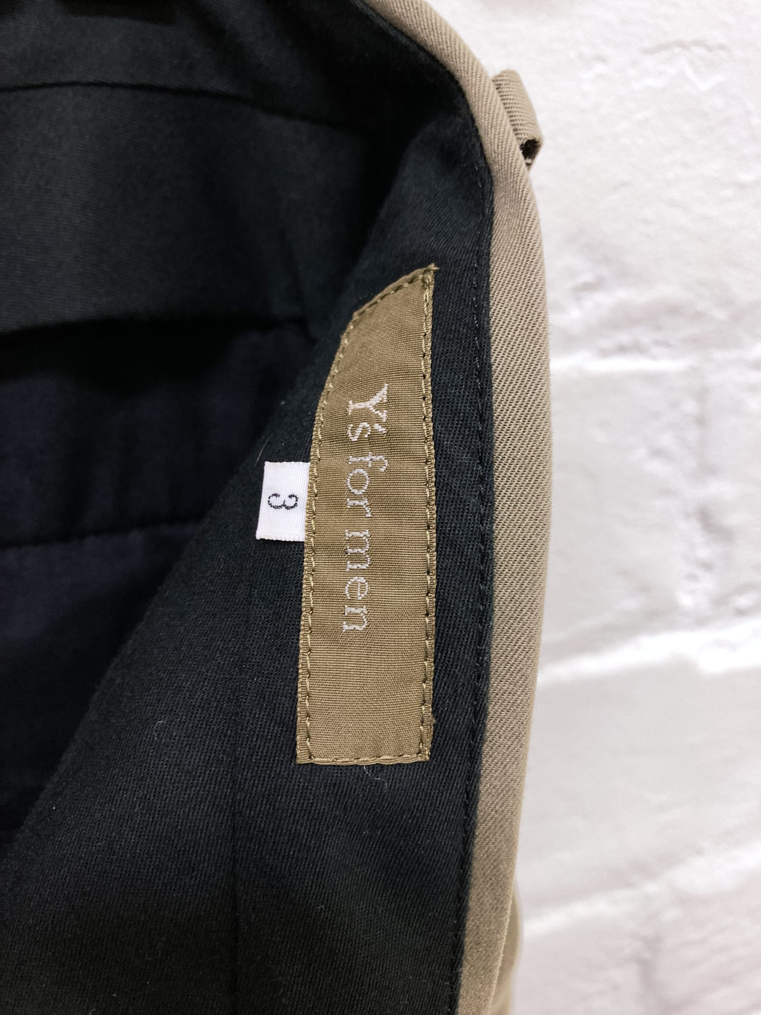 Y’s for Men Yohji Yamamoto khaki cotton straight leg trousers - size 3 M L
