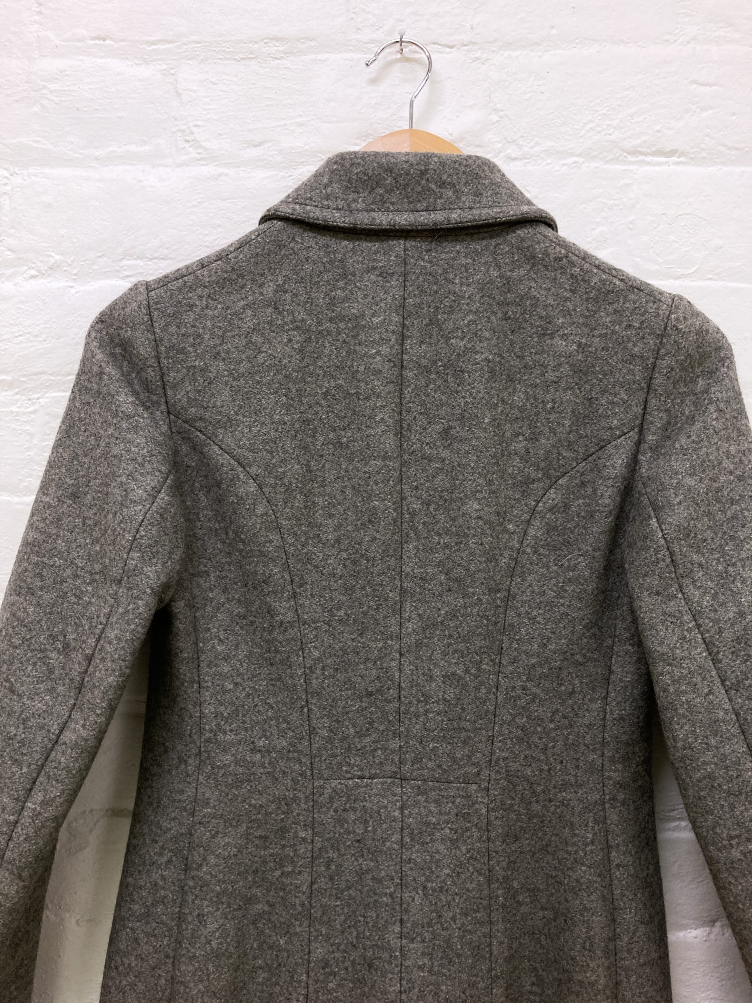 Miu Miu 1990s grey wool melton curved placket coat - size 38 6