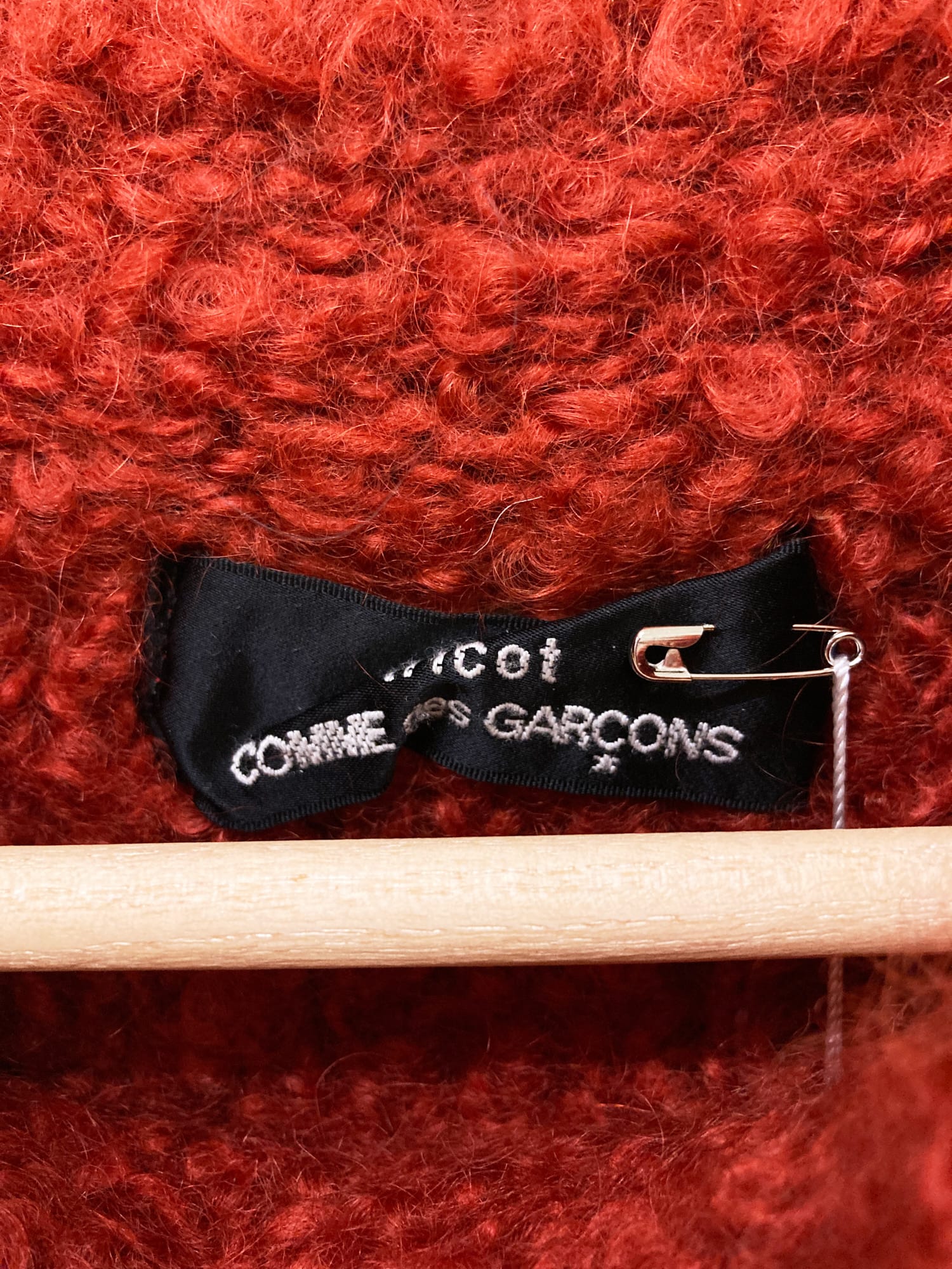 Tricot Comme des Garcons 1989 bobbly burnt orange wool cropped mock neck jumper