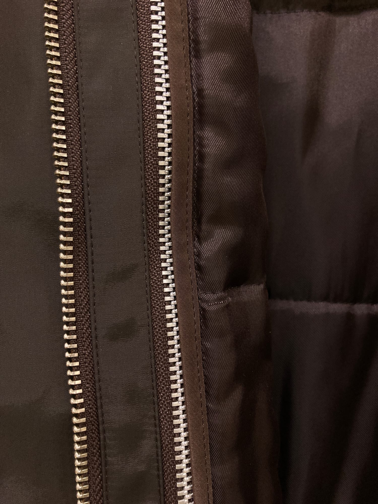 Courreges 1980s - 1990s brown quilted zip coat with detachable fur collar