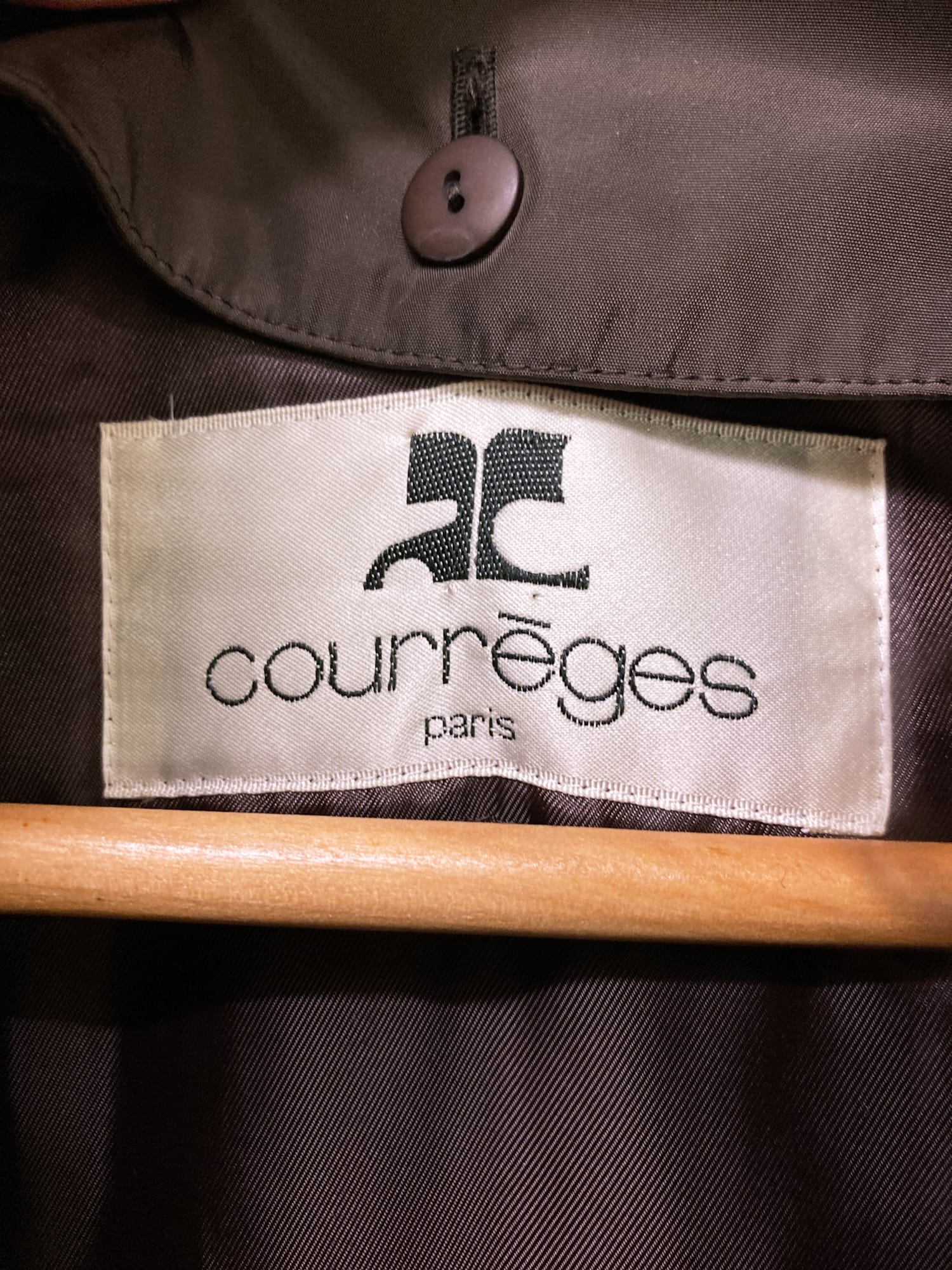 Courreges 1980s - 1990s brown quilted zip coat with detachable fur collar