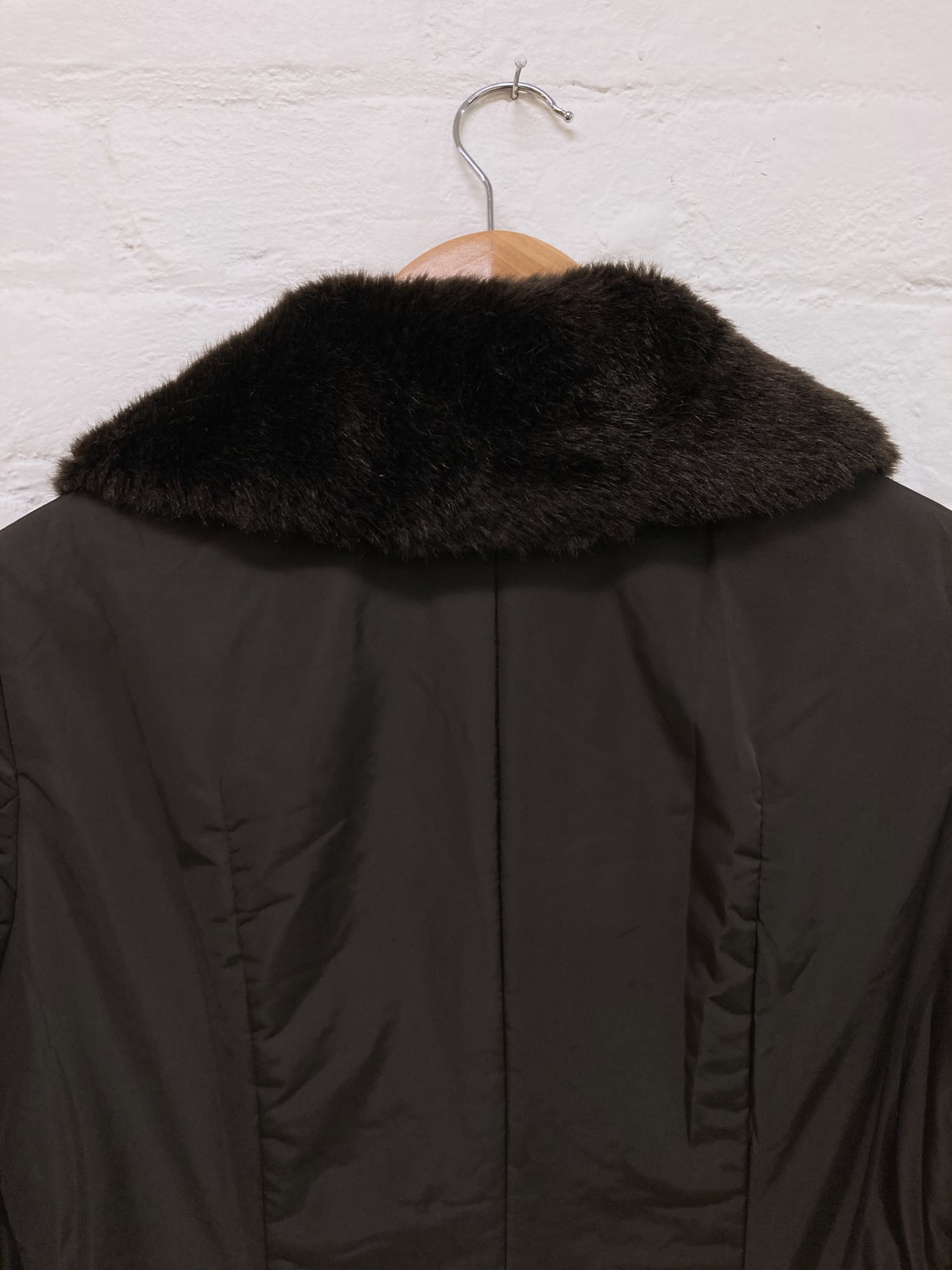 A.T. Atsuro Tayama brown nylon coat with detachable faux fur 