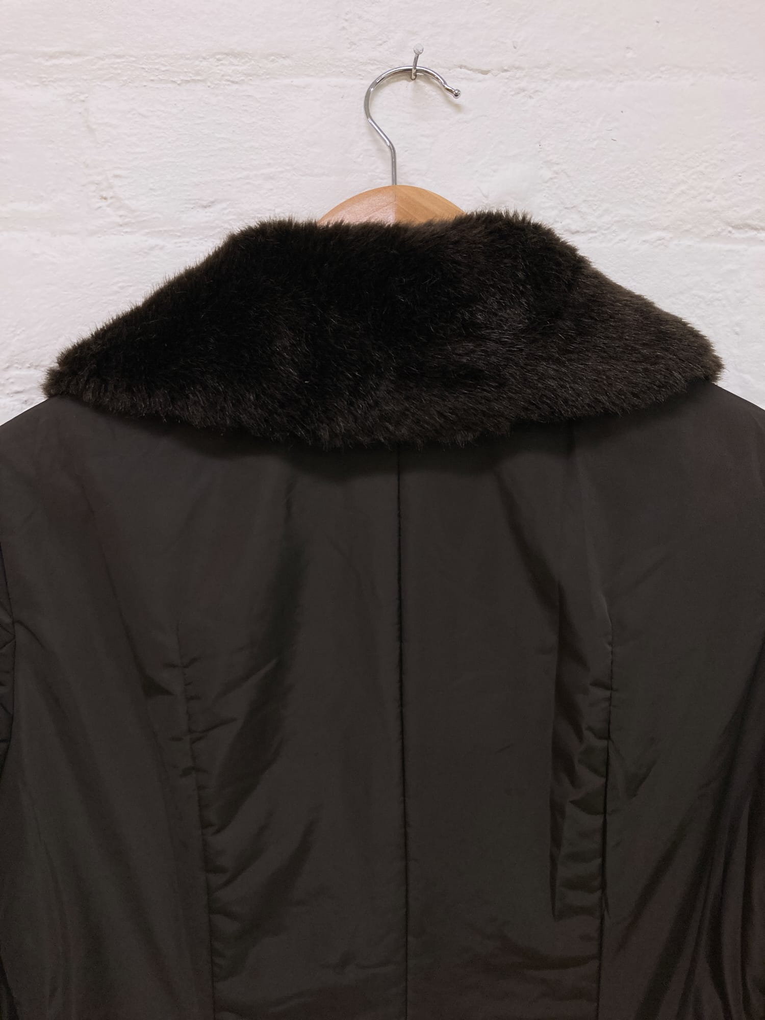 A.T. Atsuro Tayama dark brown nylon coat with detachable faux fur collar