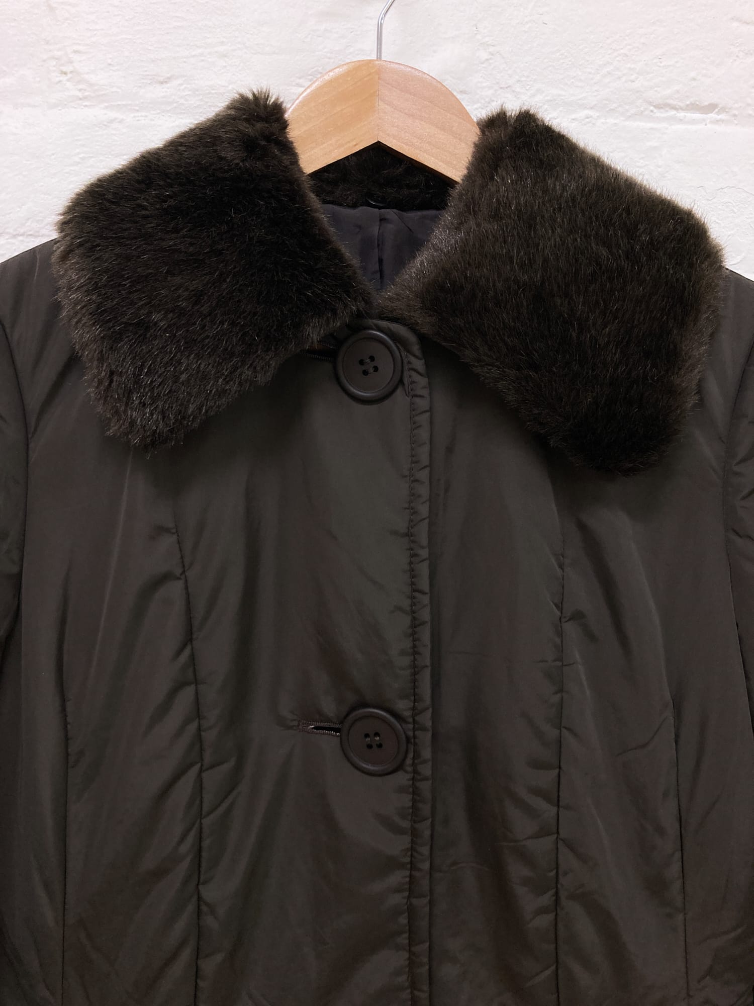 A.T. Atsuro Tayama brown nylon coat with detachable faux fur 