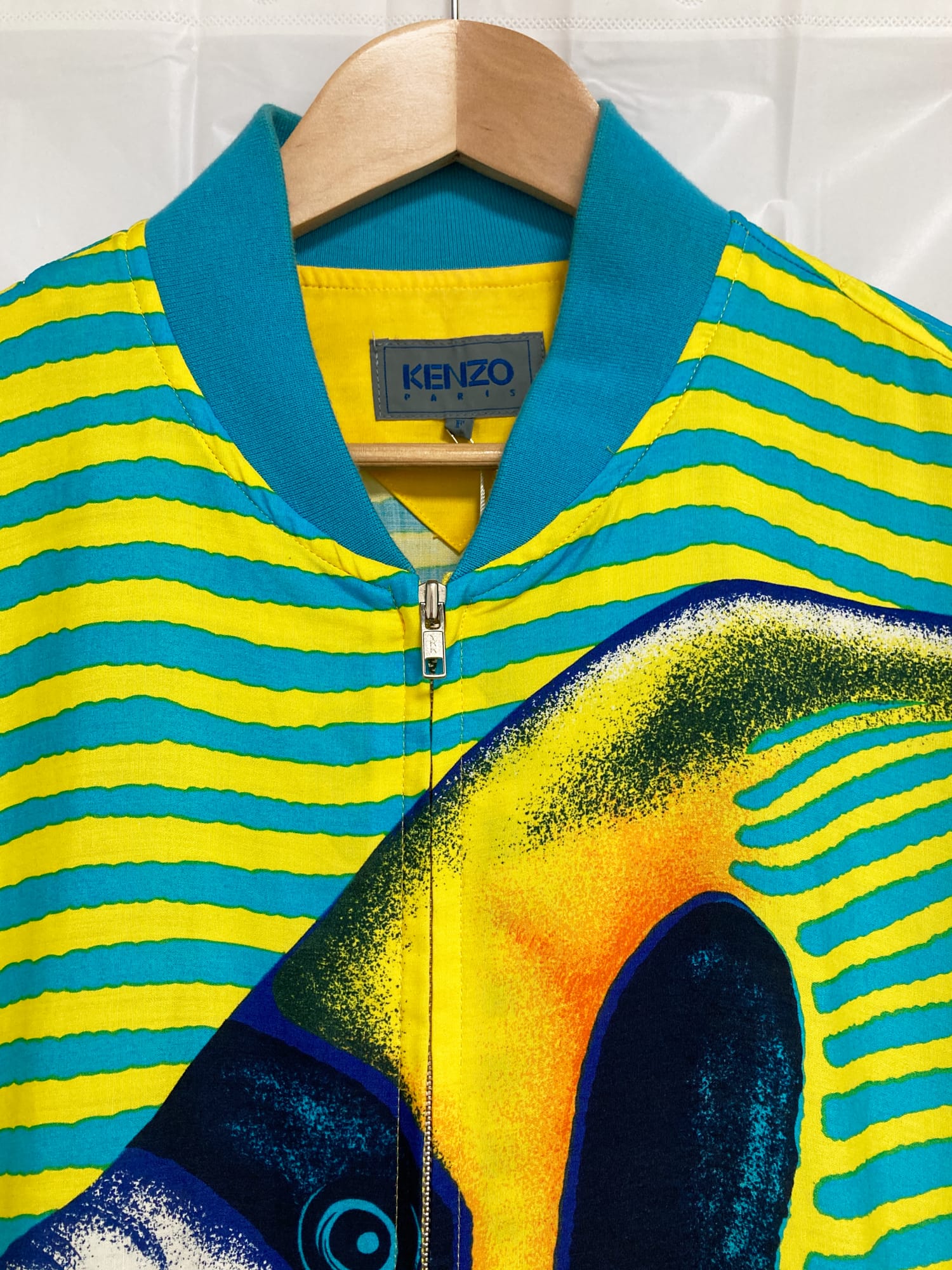 KENZO PARIS アーカイブ 魚プリント ブルゾン 希少　80s 80s KENZO ケンゾー アロハシャツ 魚 80年代 半袖 オープンカラー | no