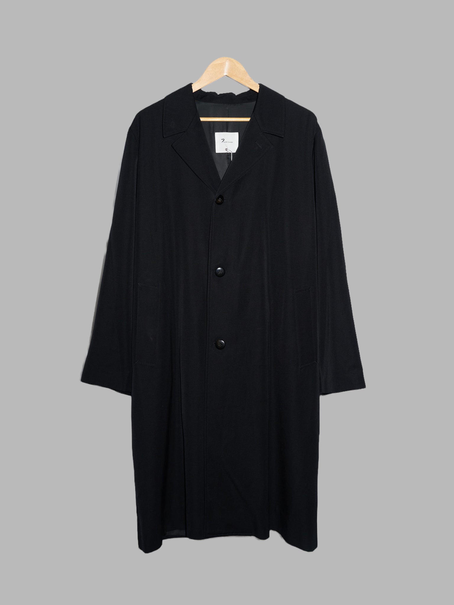 Giuliano Fujiwara 1980s black wool gabardine three button coat - M