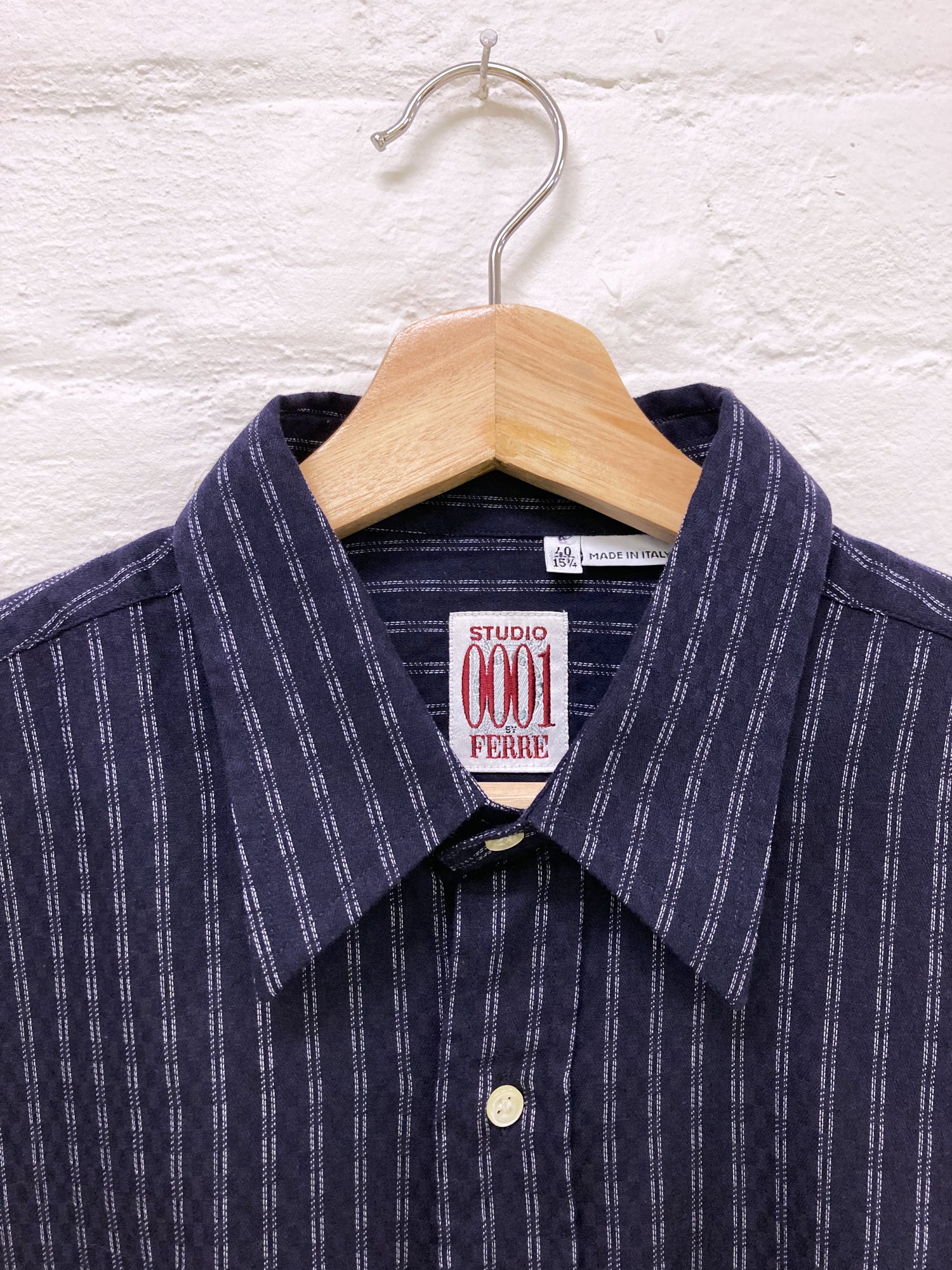 Studio 0001 by Gianfranco Ferre dark blue striped cotton shirt 