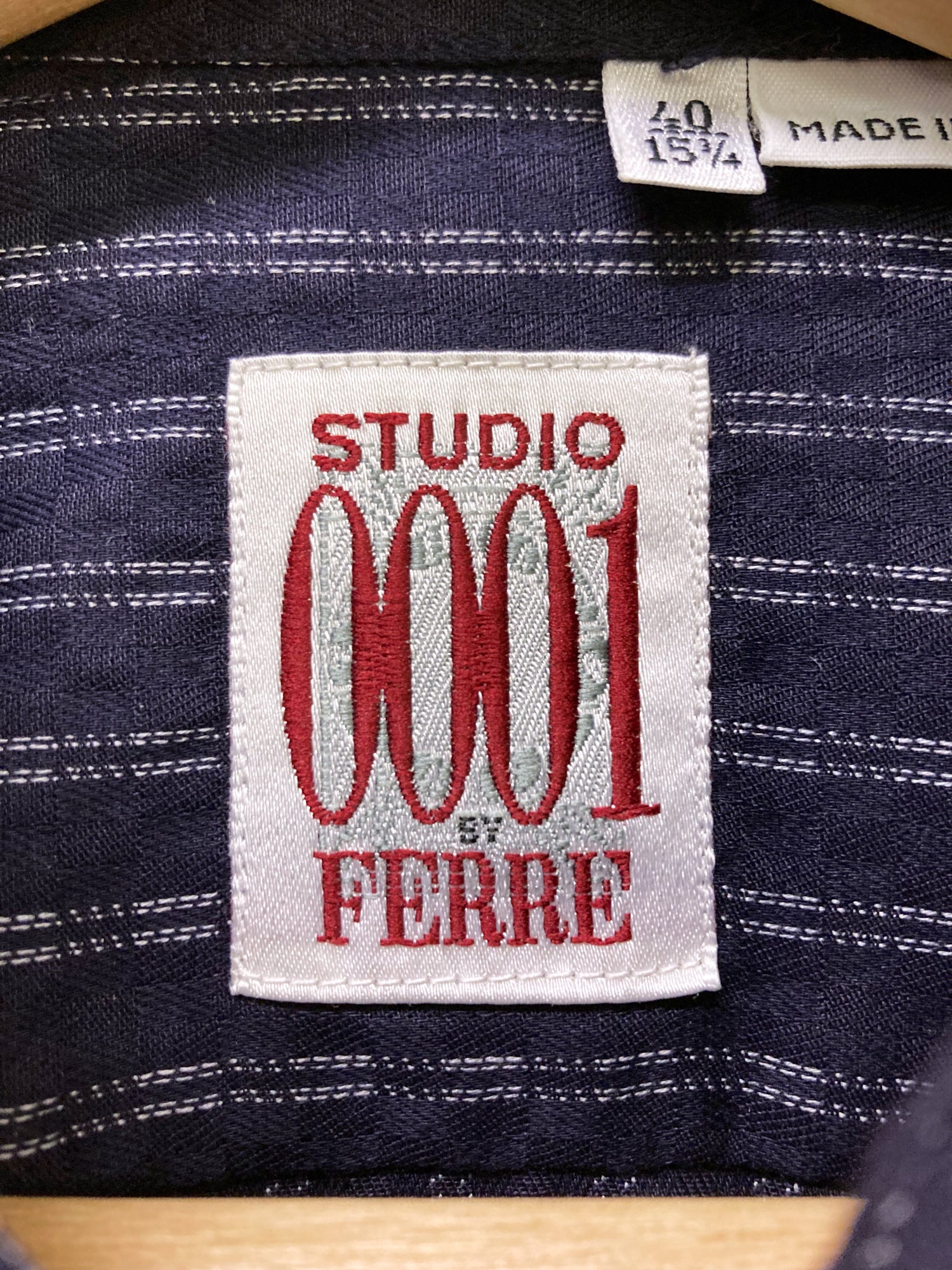 Studio 0001 by Gianfranco Ferre dark blue striped cotton shirt - size 40 M