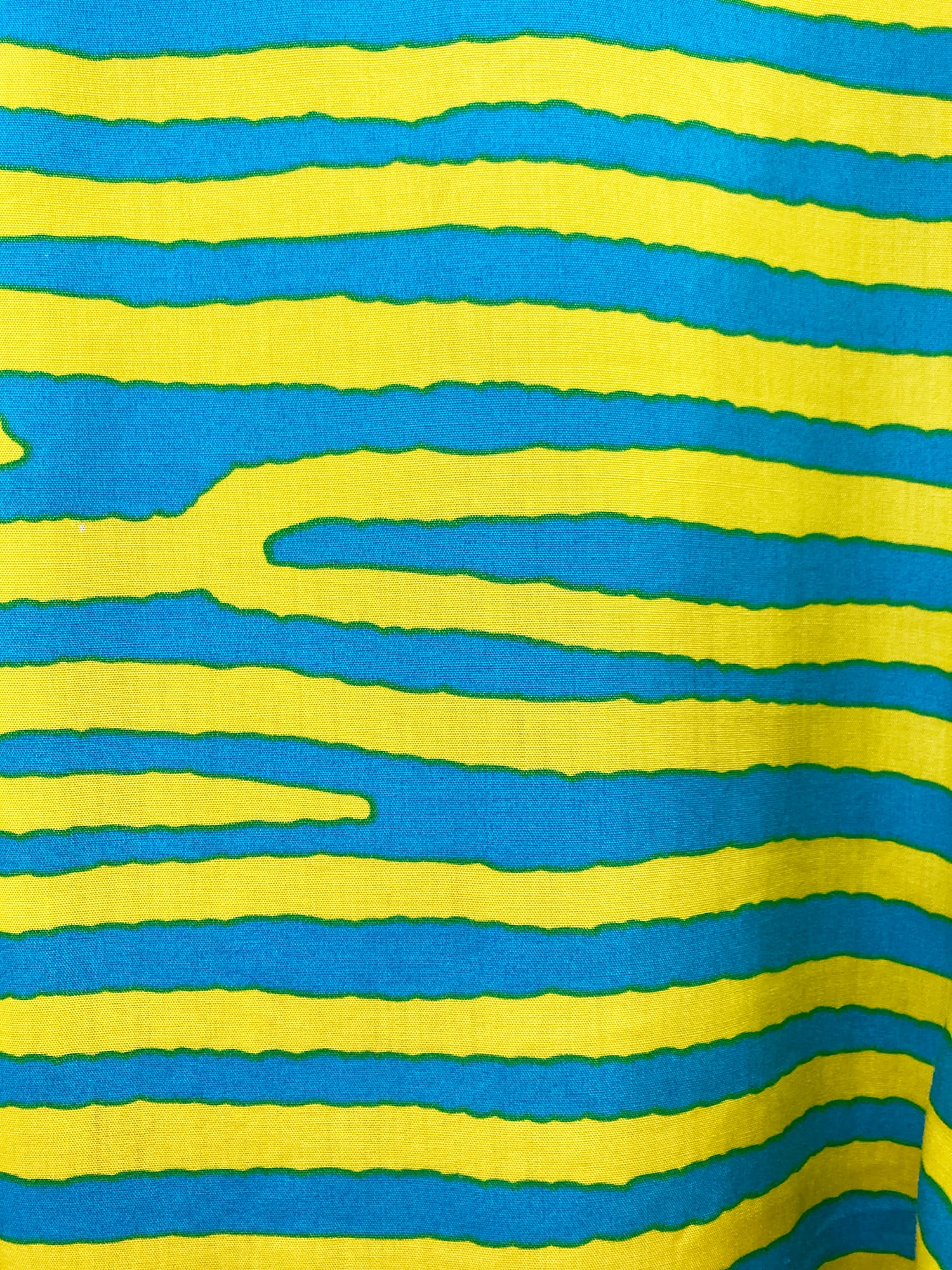 Kenzo 1980s blue yellow zebra stripe queen angel fish print short sleeve shirt