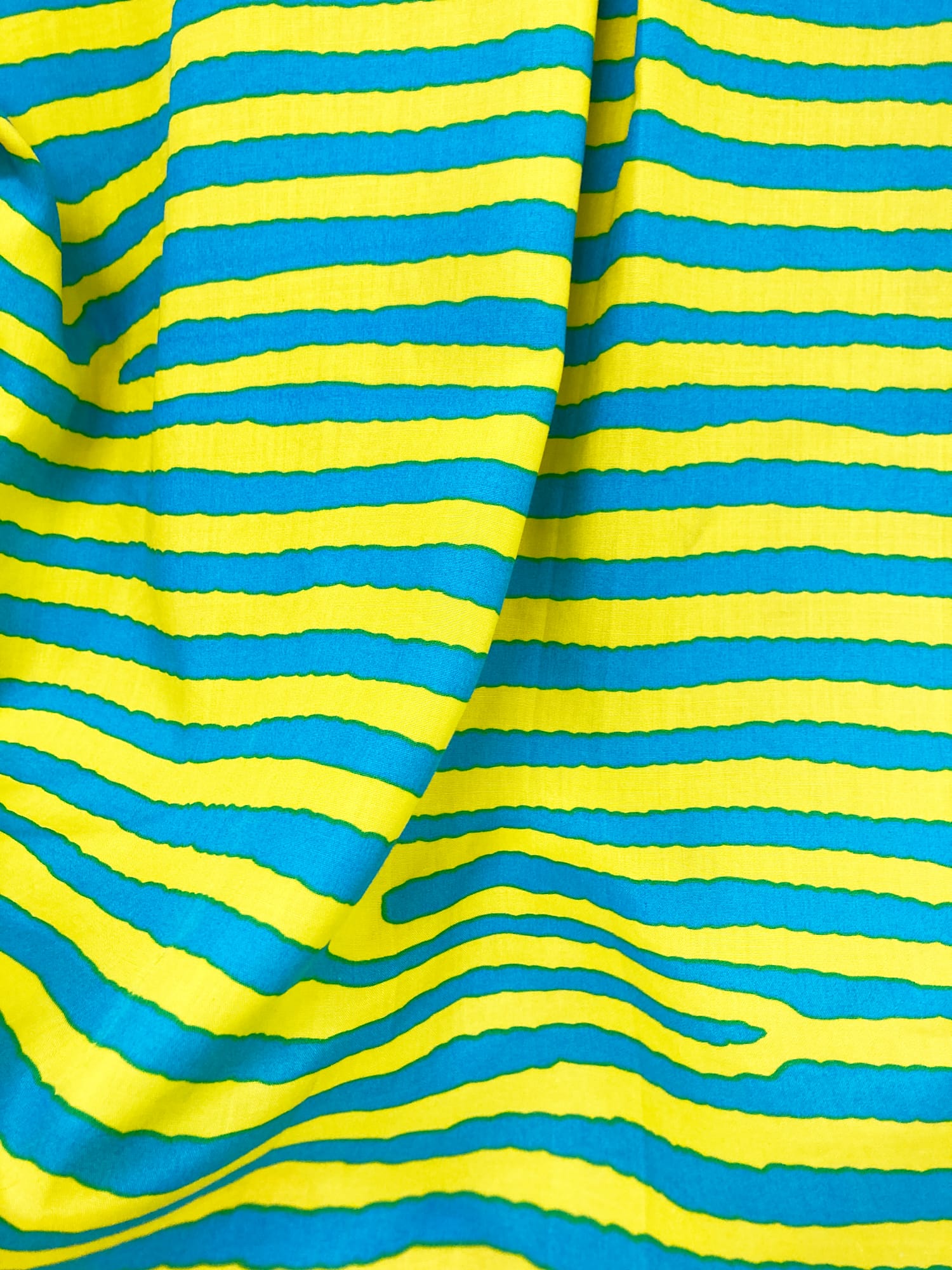 Kenzo 1980s blue yellow zebra stripe queen angel fish print short sleeve shirt