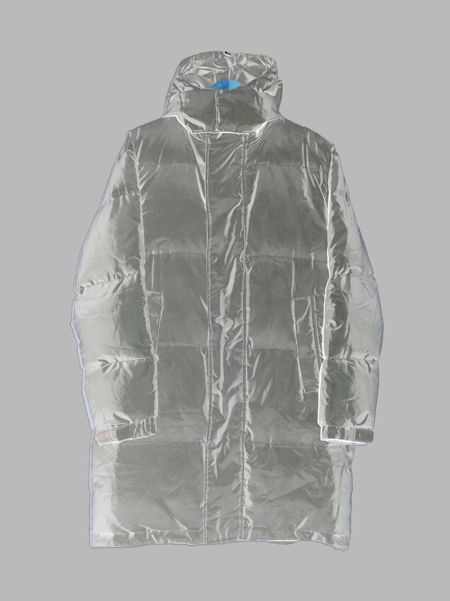 Kenzo Homme 1990s shiny silver hooded down puffer coat - size 3 L