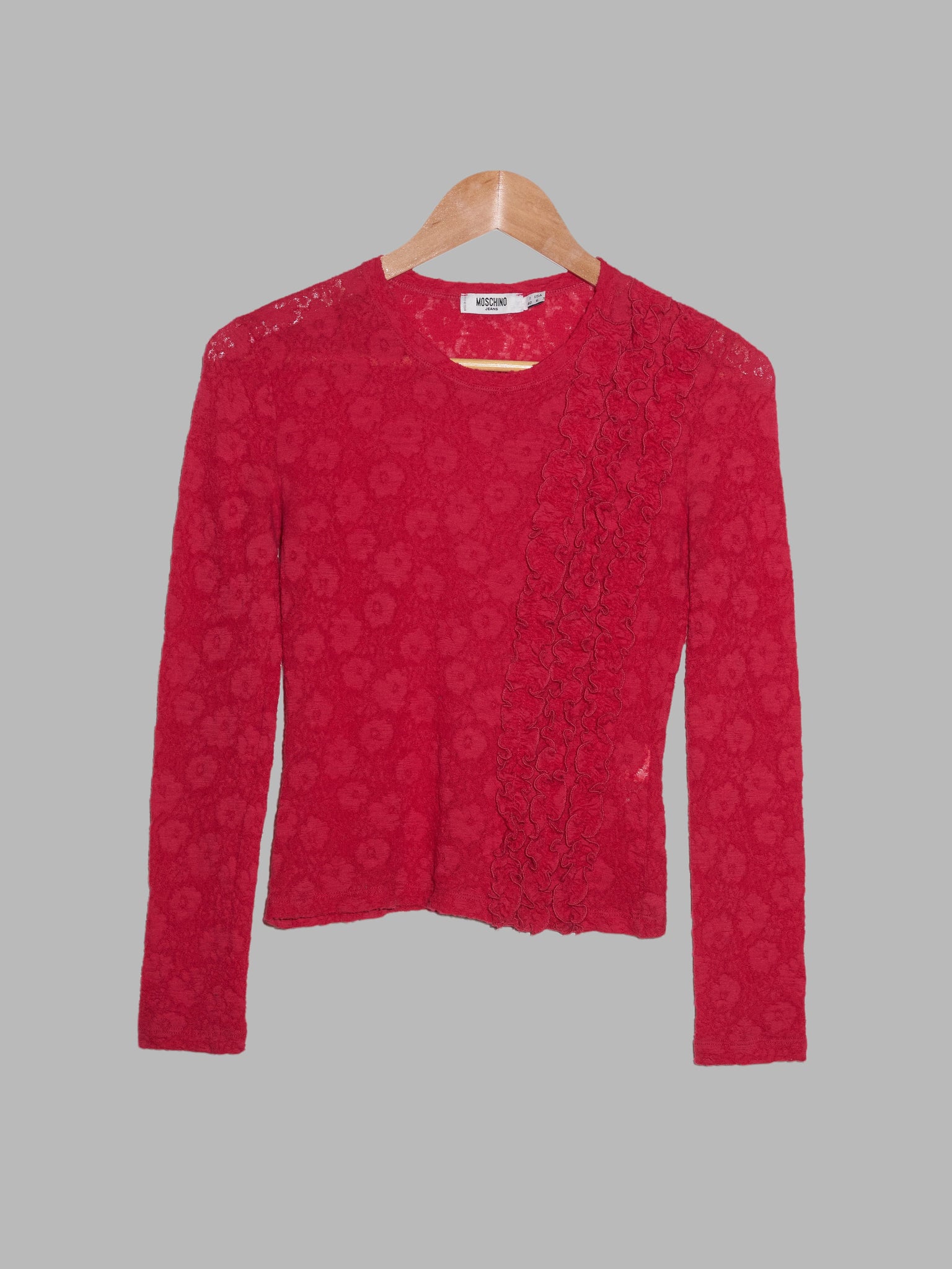 Moschino Jeans red pink wool lace ruffle long sleeve top - size 40