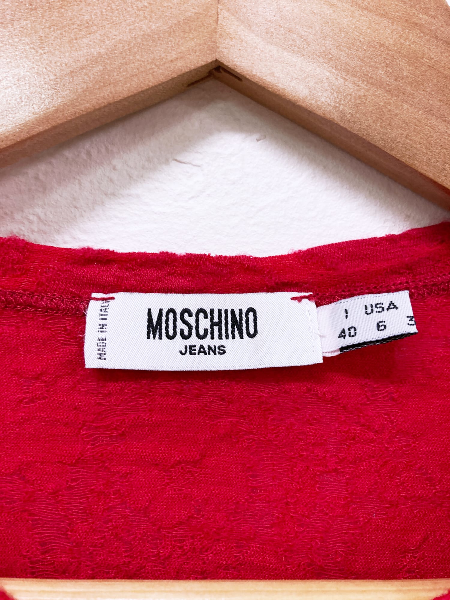 Moschino Jeans red pink wool lace ruffle long sleeve top - size 40