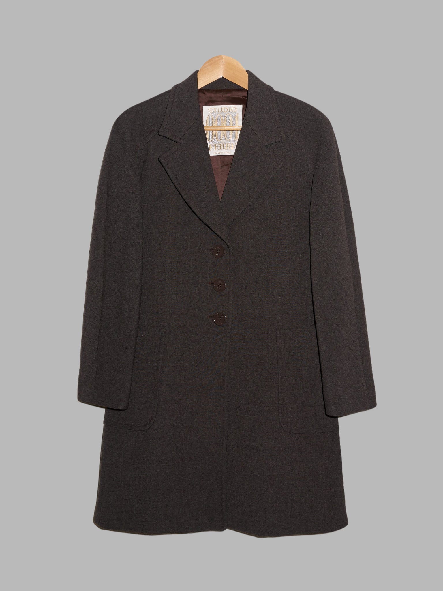 Studio 0001 Gianfranco Ferre 1980s brown wool three button coat - size 8