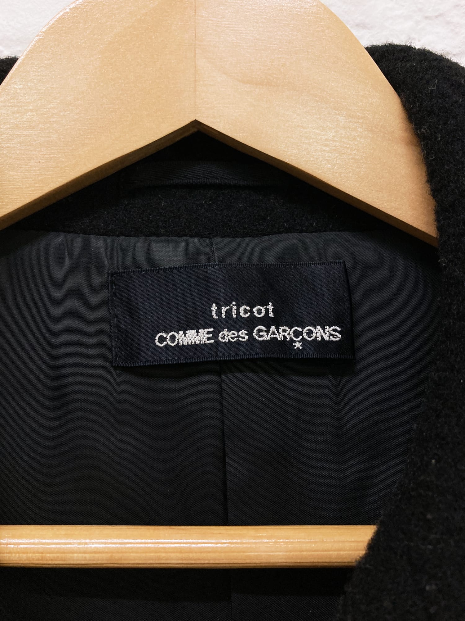 Tricot Comme des Garcons winter 1996 black wool melton big lapel peacoat