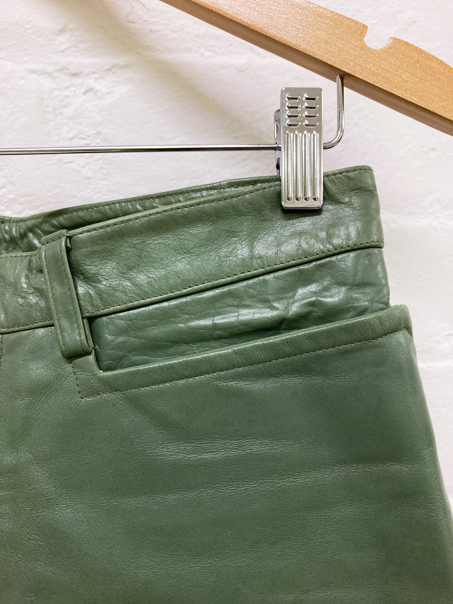 Katharine Hamnett London thick green cowhide leather pants - S XS M
