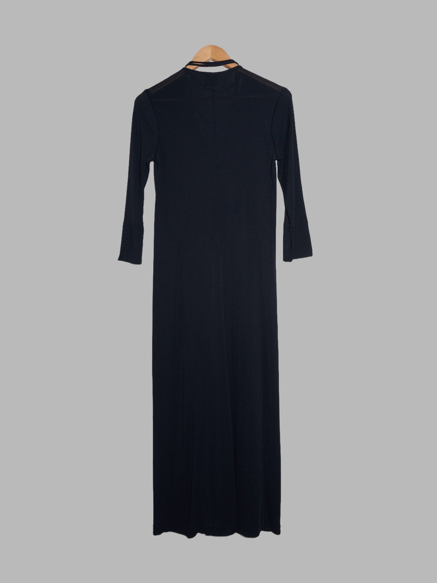 Kenzo Paris 1990s black knit v-neck maxi dress with ties