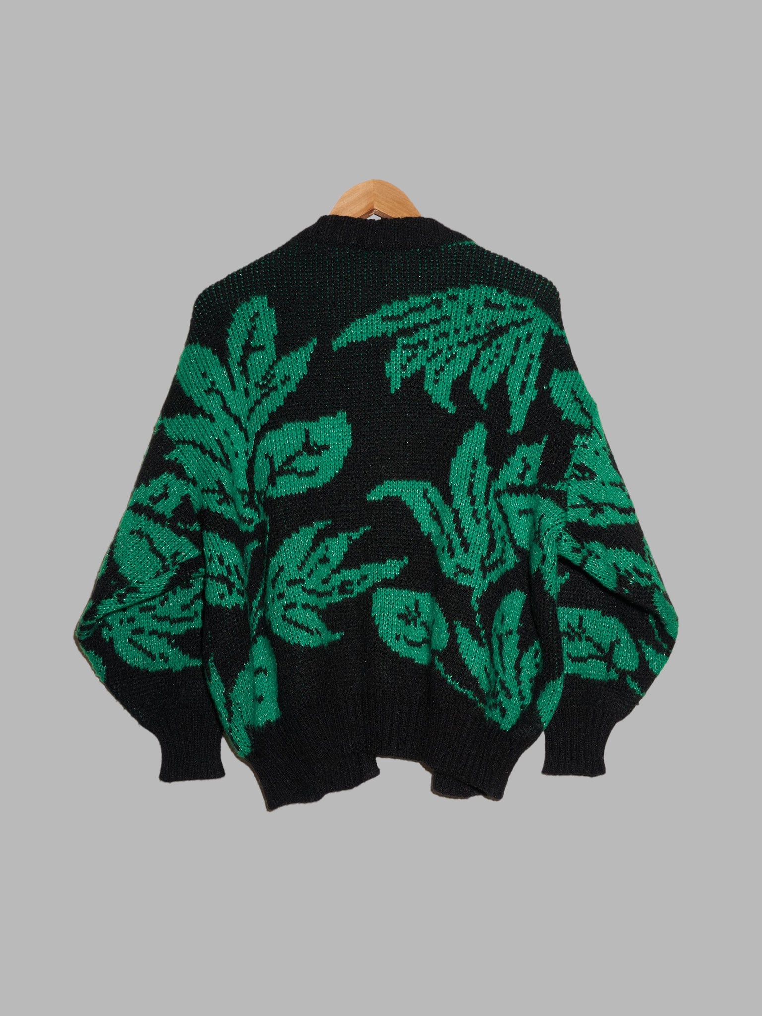 Missoni 1980s black green wool-acrylic leaf pattern open cardigan