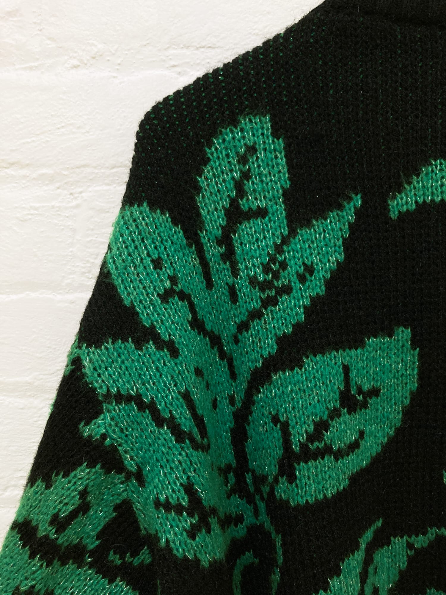 Missoni 1980s black green wool-acrylic leaf pattern open cardigan