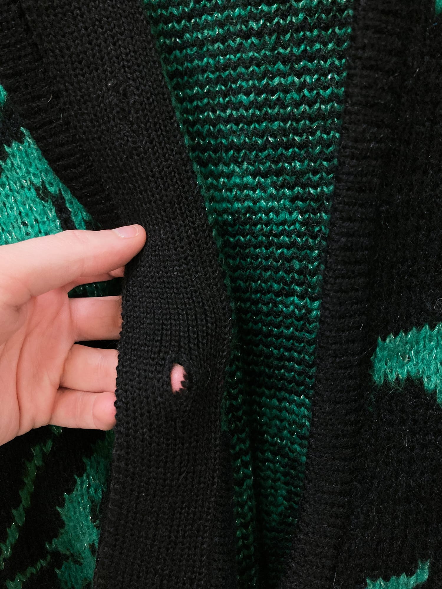 Missoni 1980s black green wool-acrylic leaf pattern open cardigan