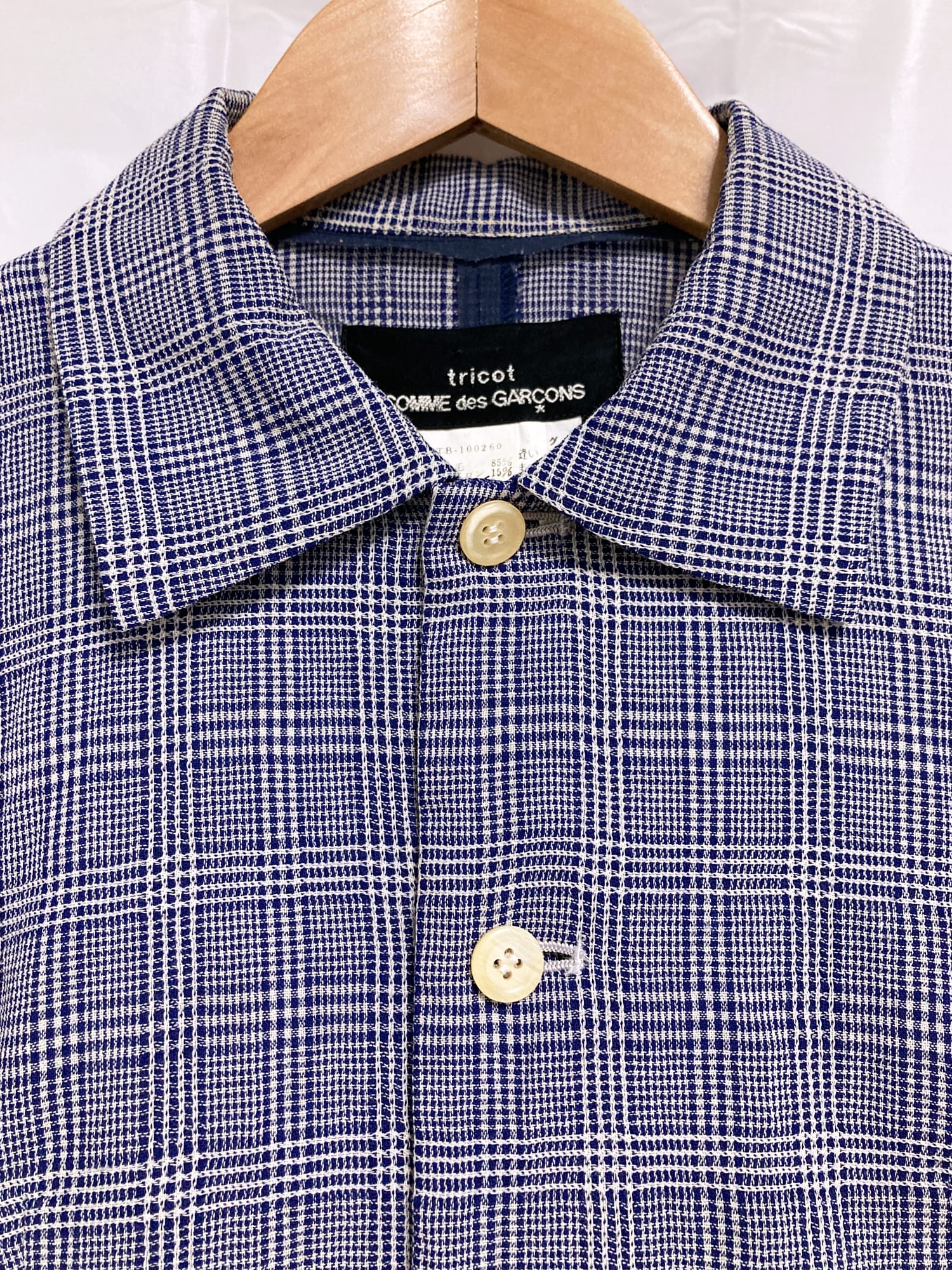 Tricot Comme des Garcons 1995 blue white check wool shirt jacket