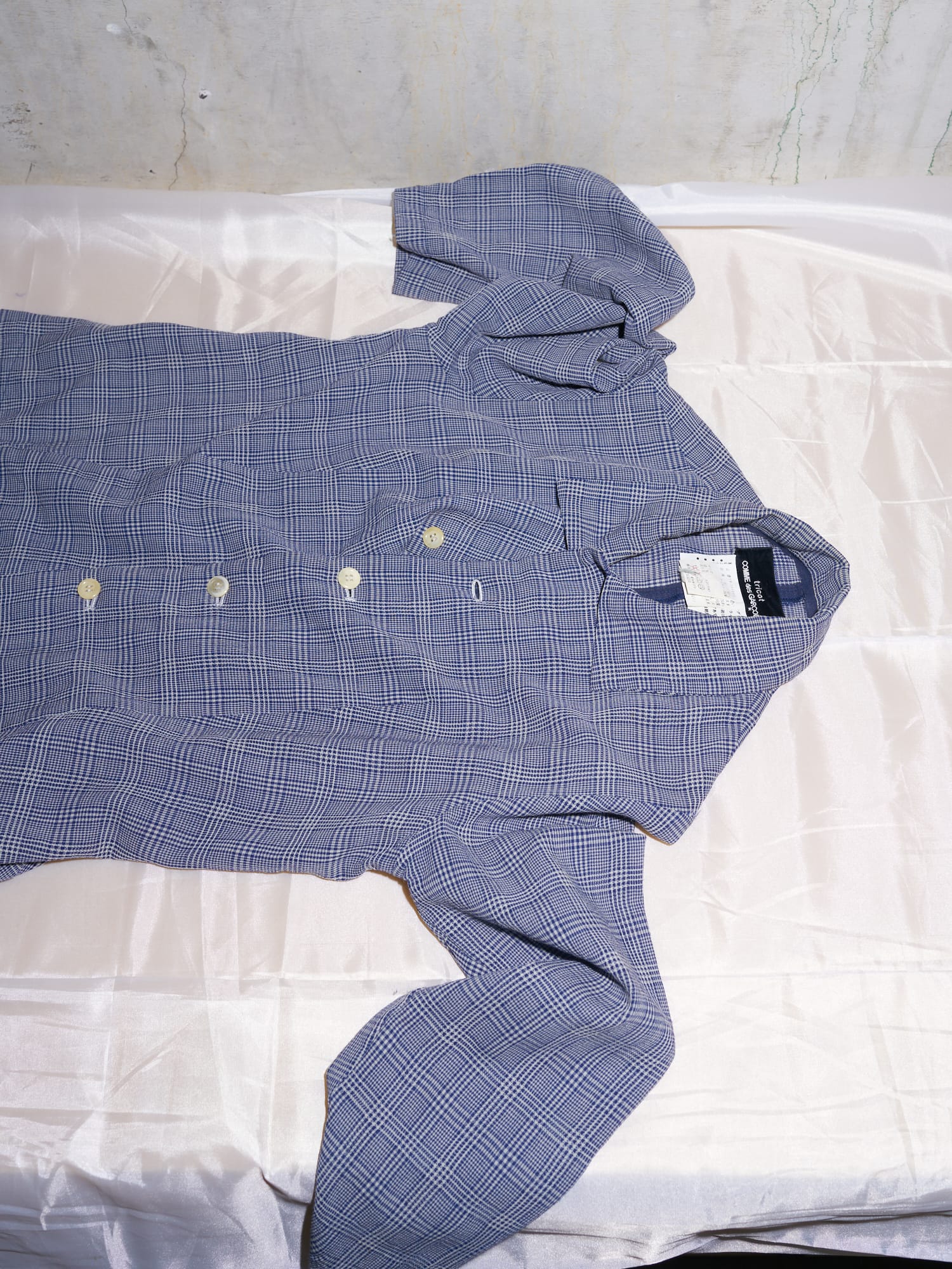 Tricot Comme des Garcons 1995 blue white check wool shirt jacket