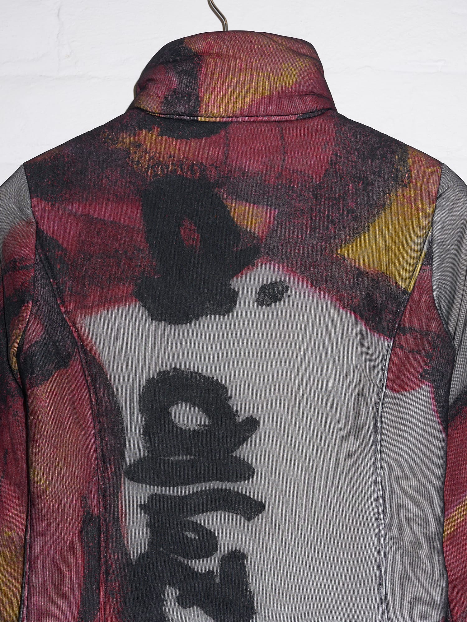 Y + contact by masafumi yoshikawa puffy multicolour ‘spray paint’ jacket sample