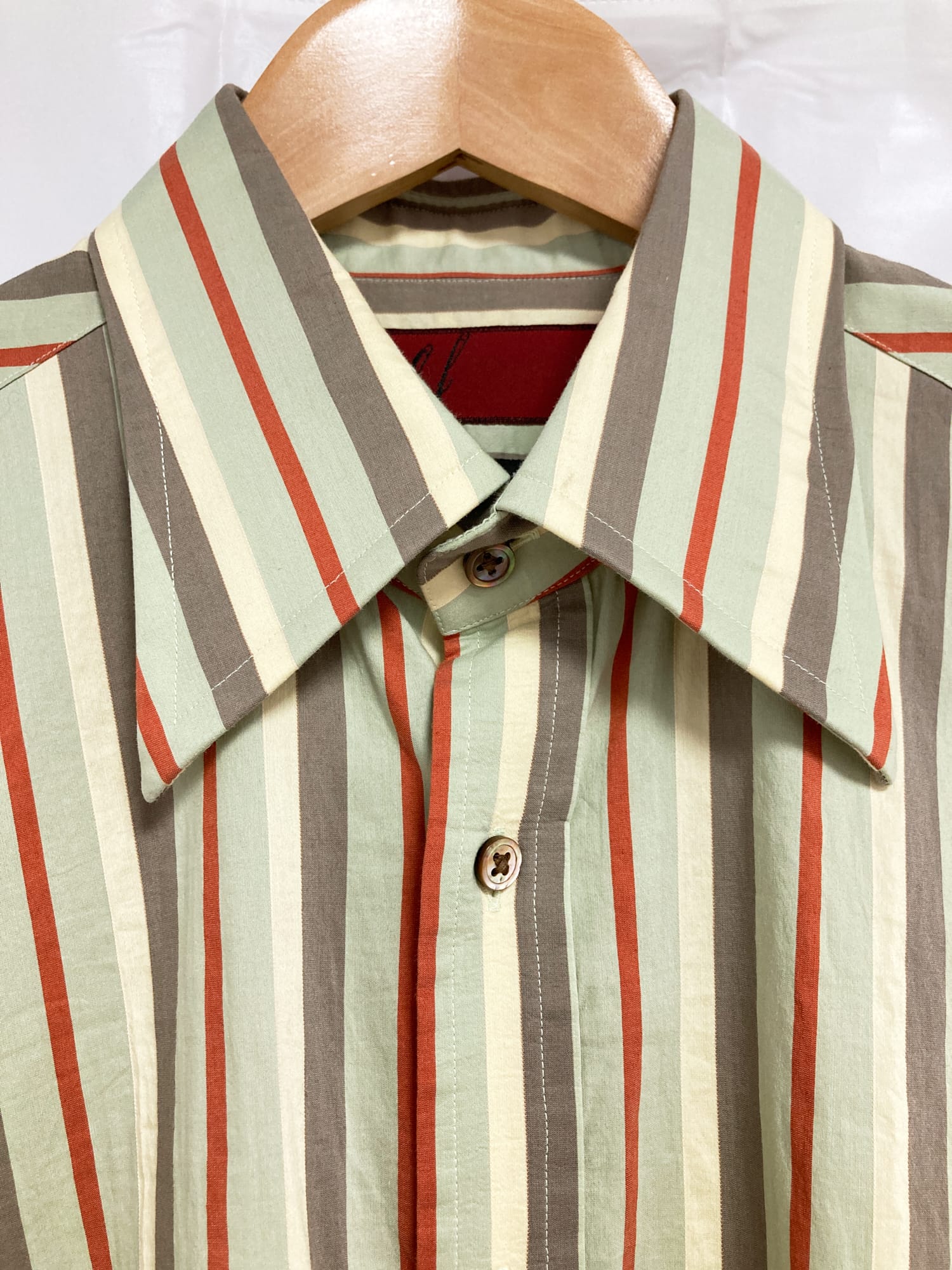 Yoshiyuki Konishi DKF yellow red green grey stripe large collar shirt