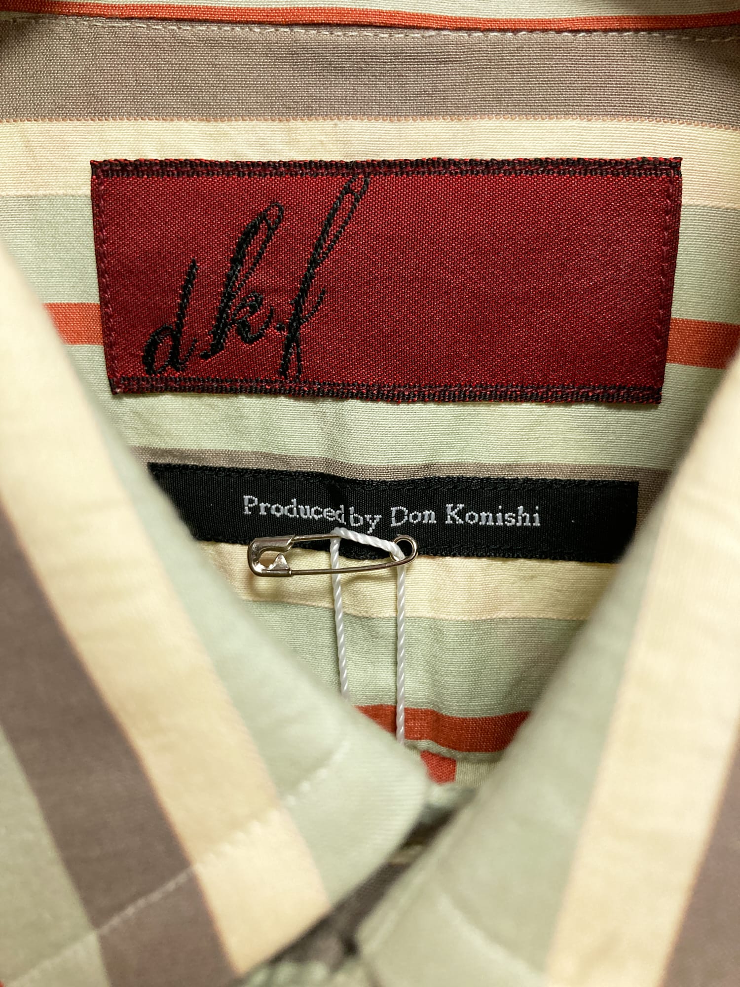 Yoshiyuki Konishi DKF yellow red green grey stripe large collar shirt