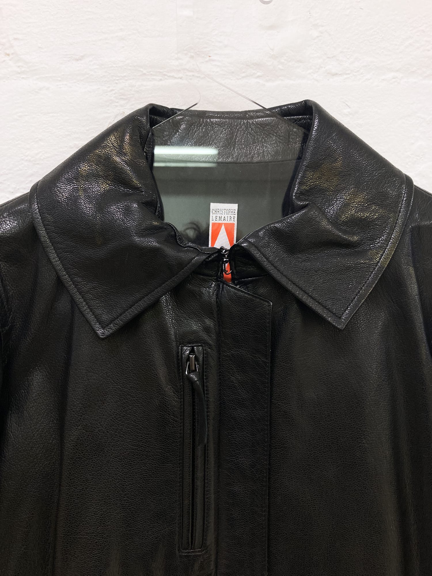 Christophe Lemaire 1990s black leather zipped coat