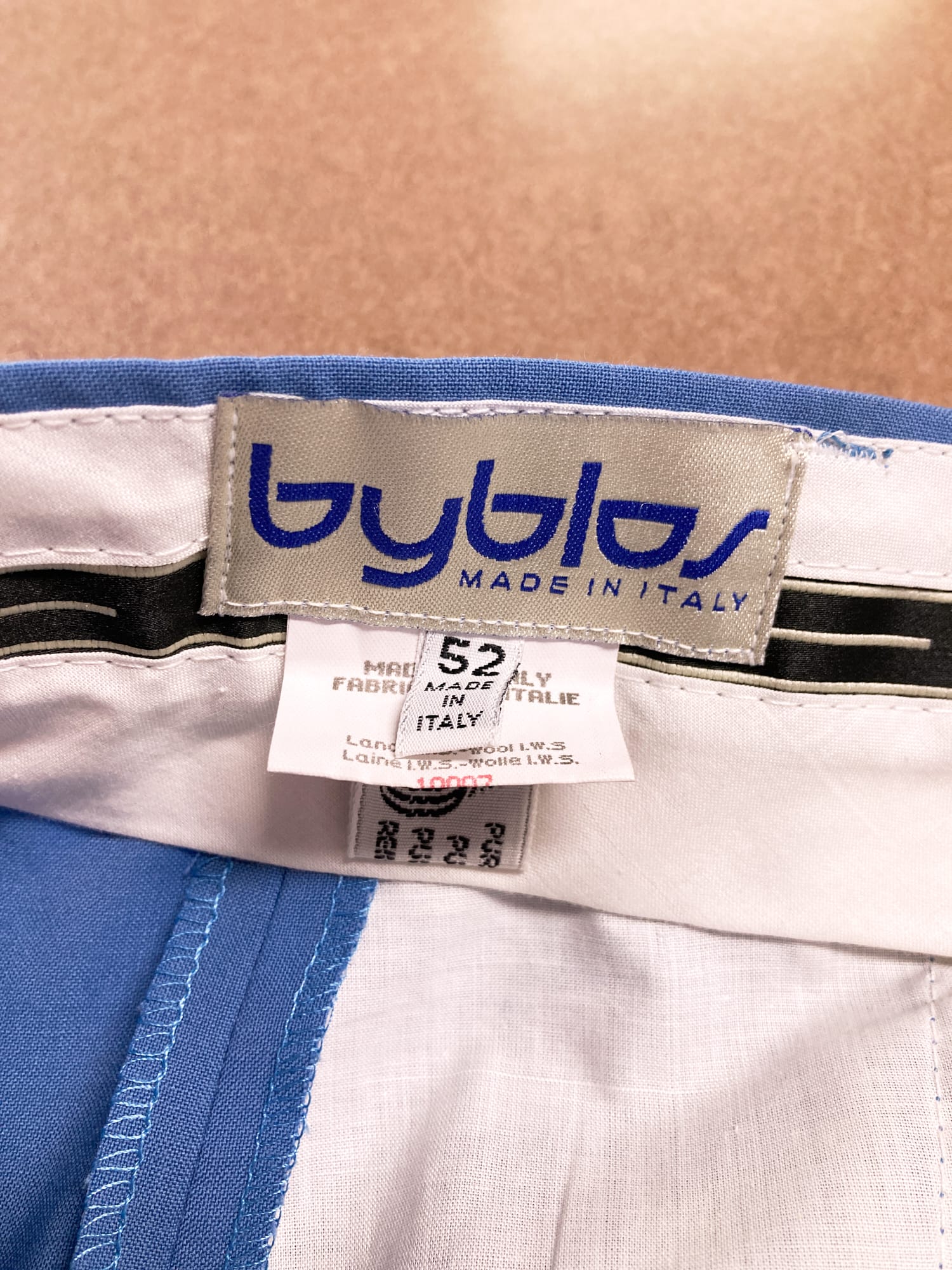Byblos 1990s blue wool pleated trousers - size 52 new deadstock unhemmed