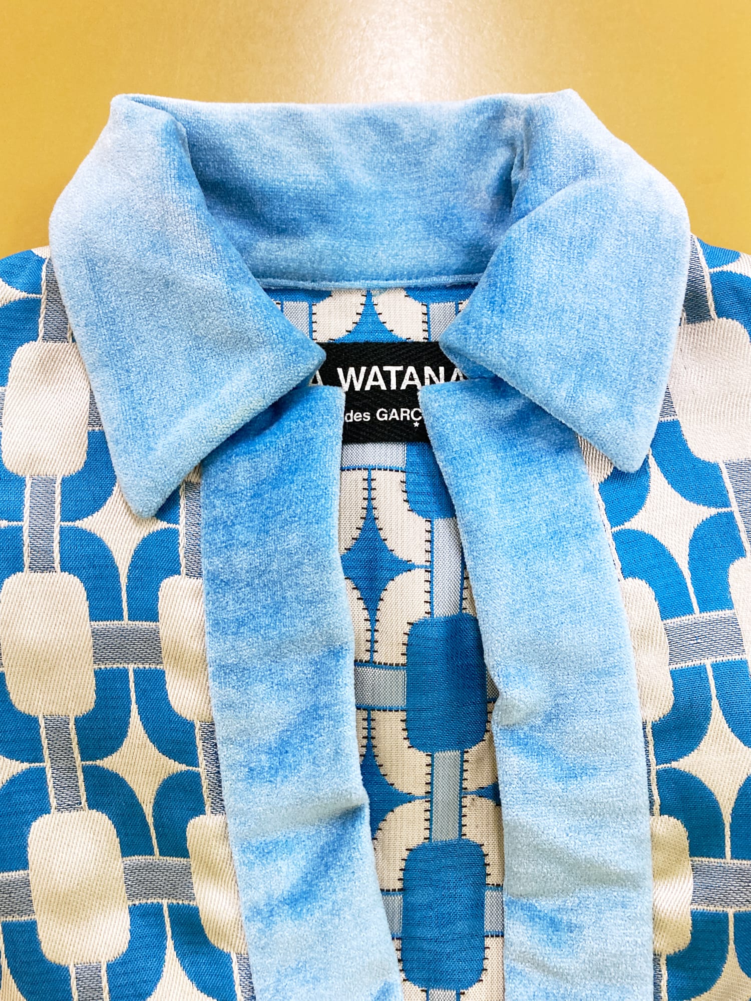 Junya Watanabe SS1996 patterned open neck pullover top with velour
