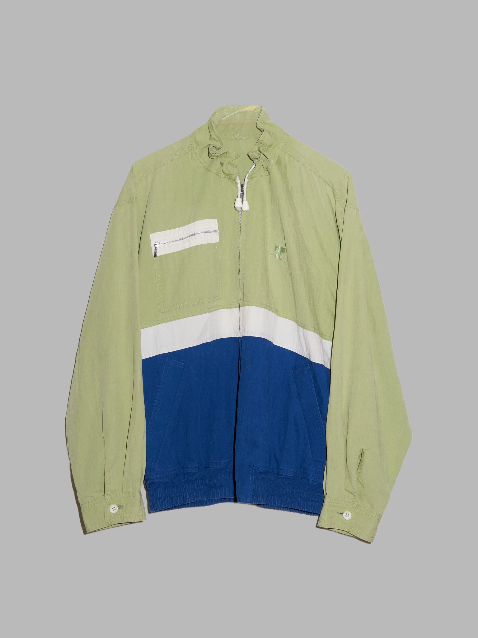Courreges Homme green blue white three colour zip jacket - L M