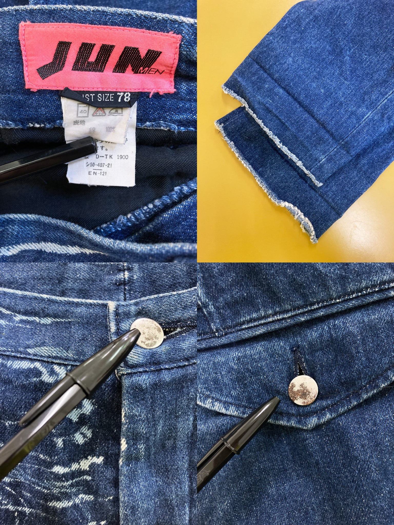 Jun Men 1990s bleached indigo cotton denim jeans - size 78