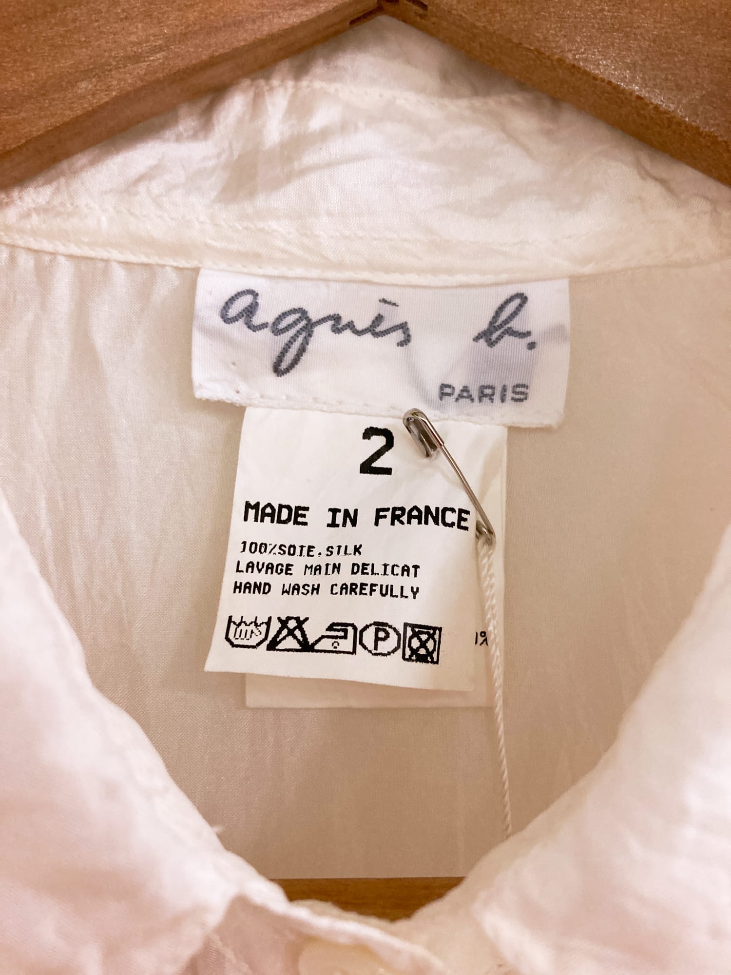 Agnes B Paris 1990s white creased silk shirt - size 2