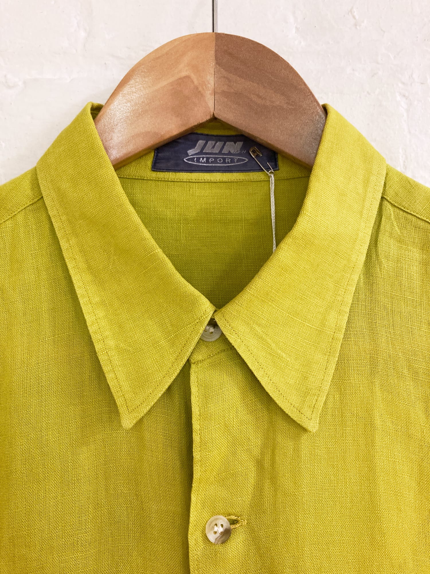 Jun Men Import 1990s yellowy-green linen double pocket shirt
