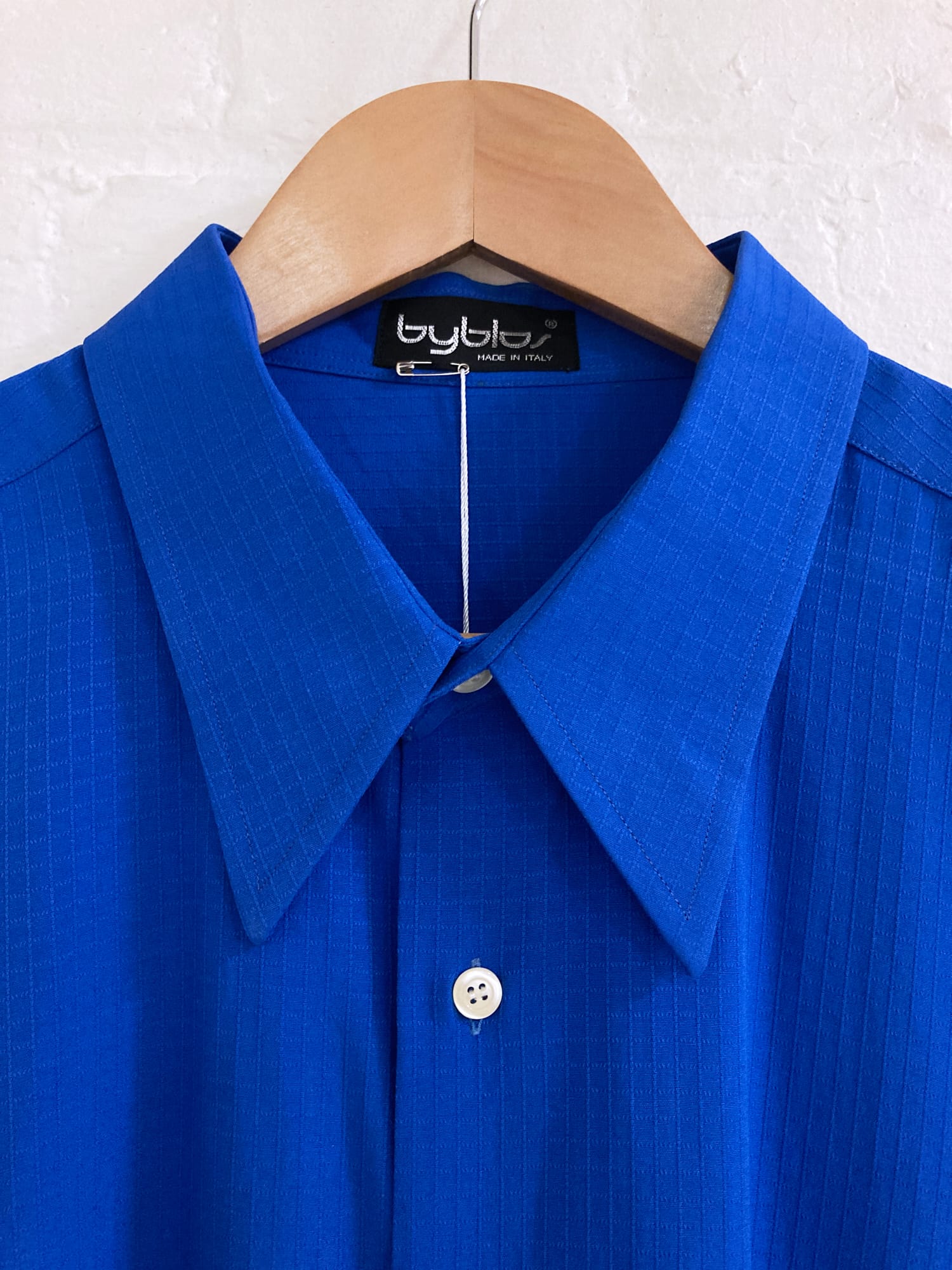 Byblos 1990s blue cotton ripstop long sleeve shirt
