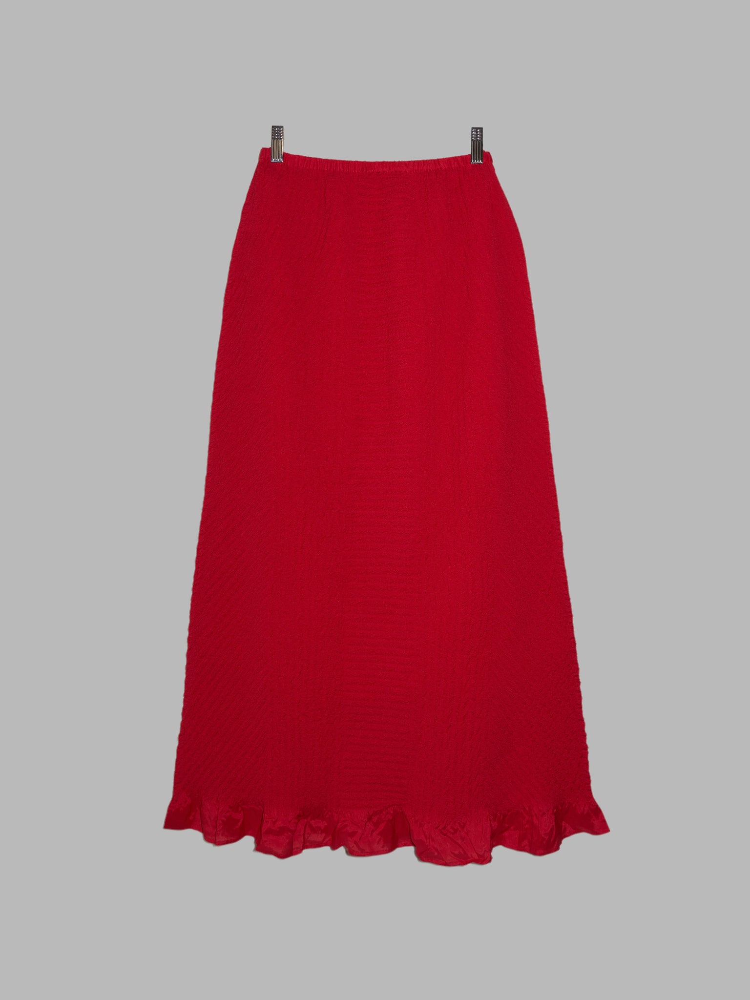 Yoshiki Hishinuma Peplum red wrinkled polyester maxi skirt